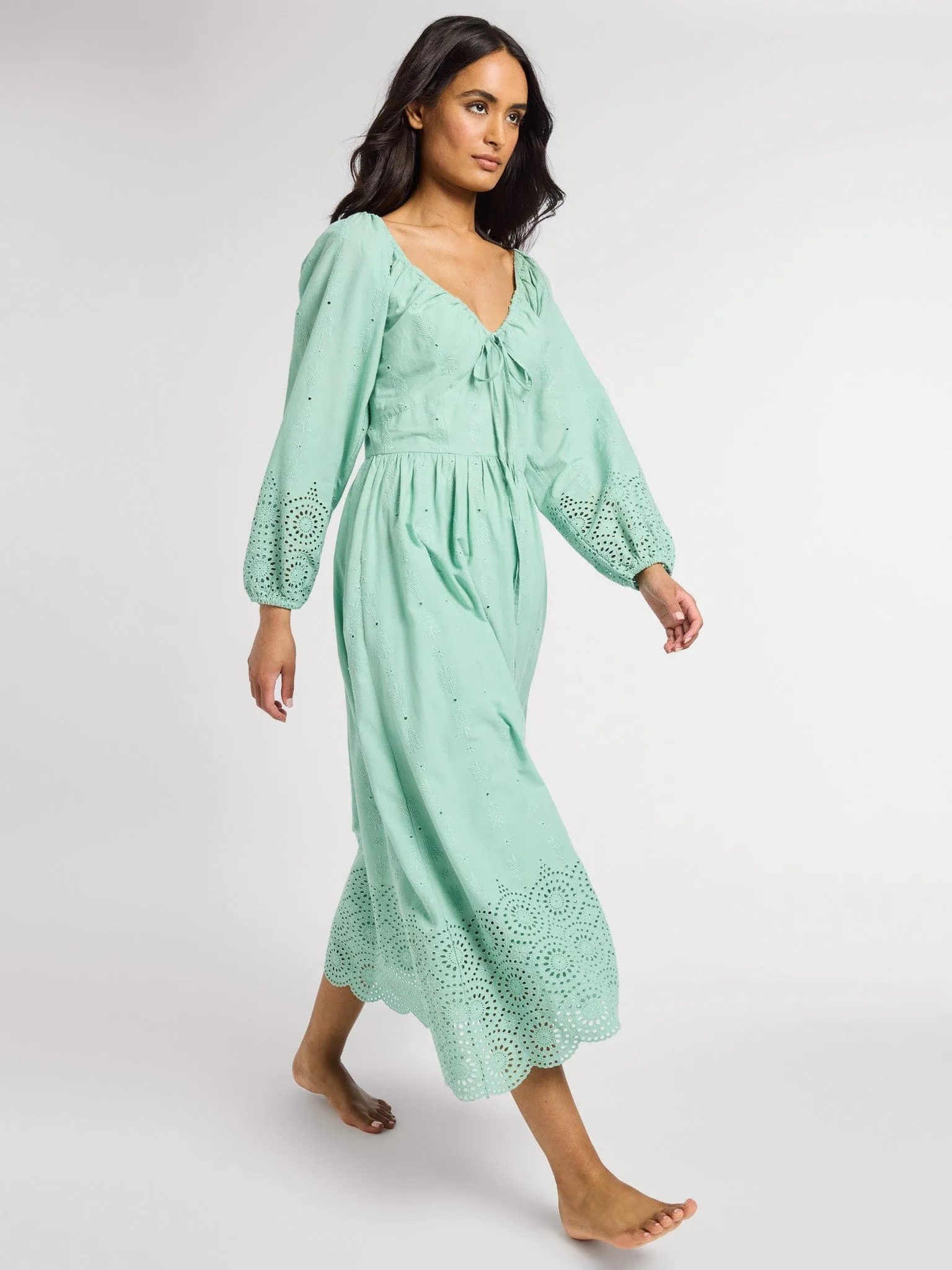 Juliette Dress in Pistachio Eyelet vintage feel