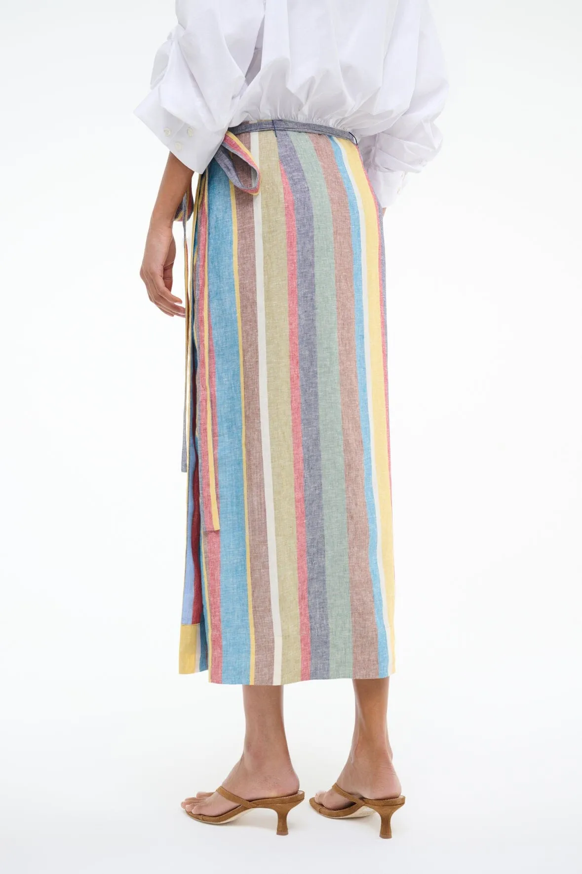 KAITLIN LINEN SKIRT | MARKET STRIPE graceful pose