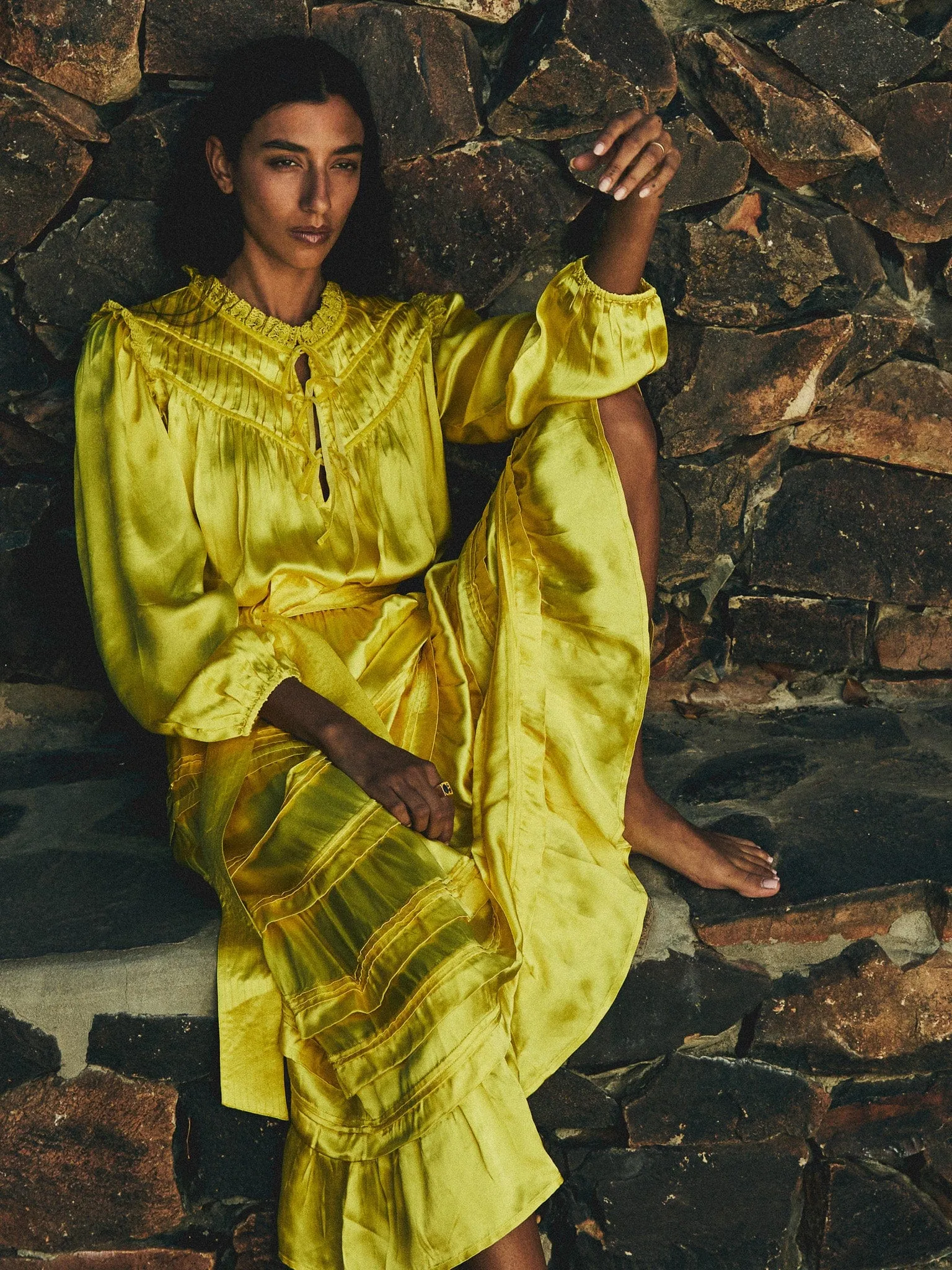Kasia Skirt in Citron fine texture