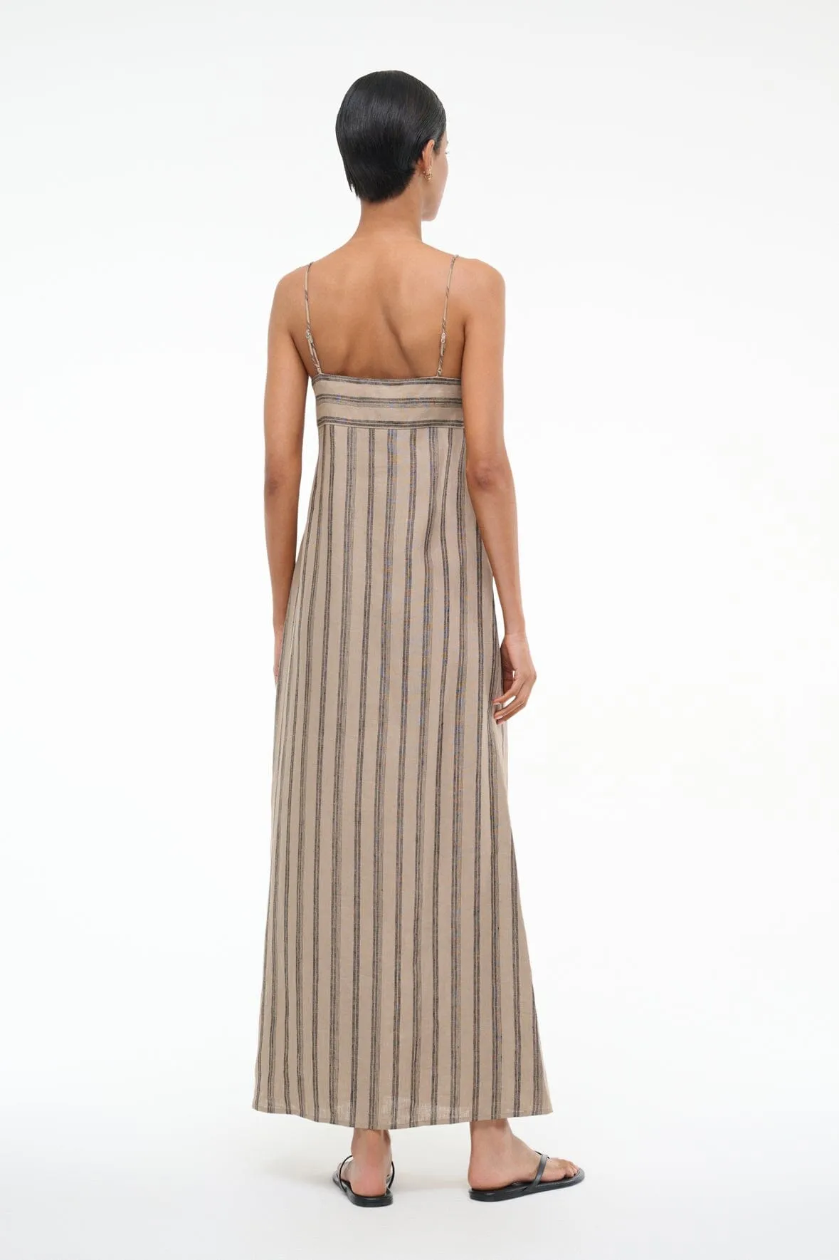 LAURA LINEN DRESS | SAHARA STRIPE sleek edge