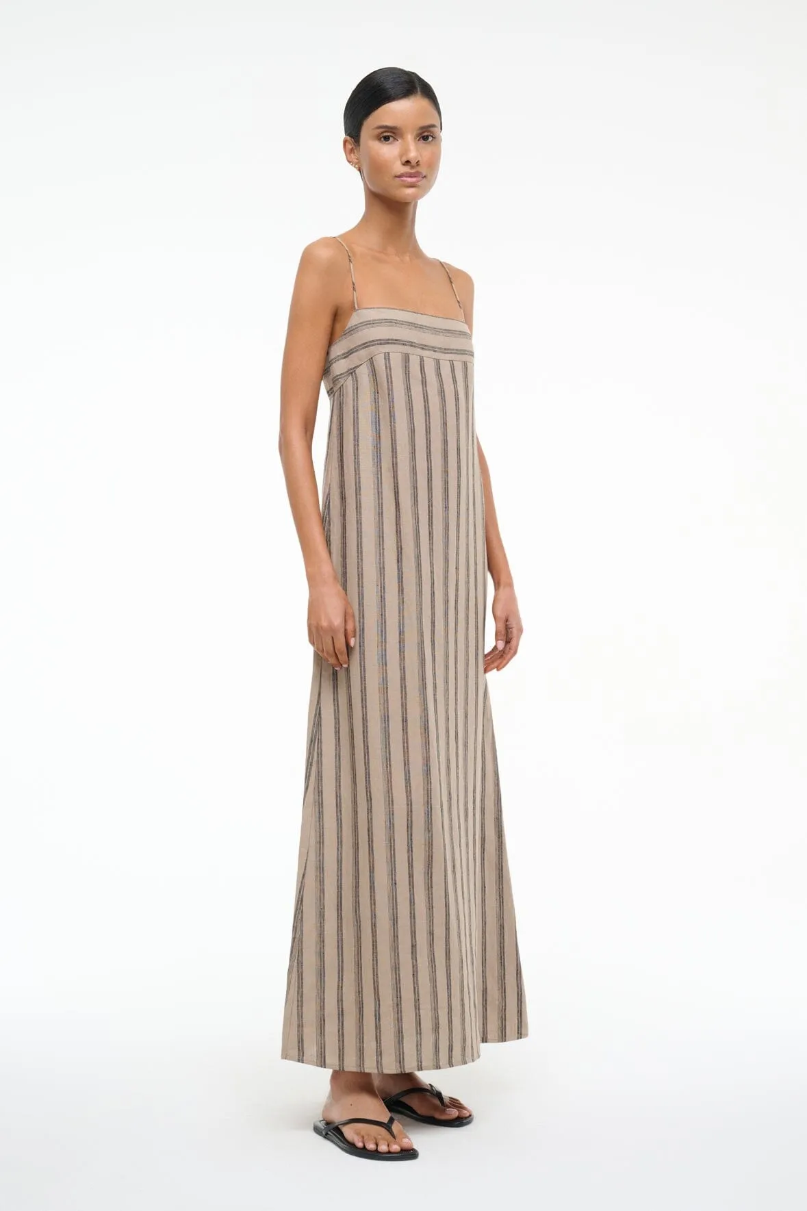 LAURA LINEN DRESS | SAHARA STRIPE garden walk