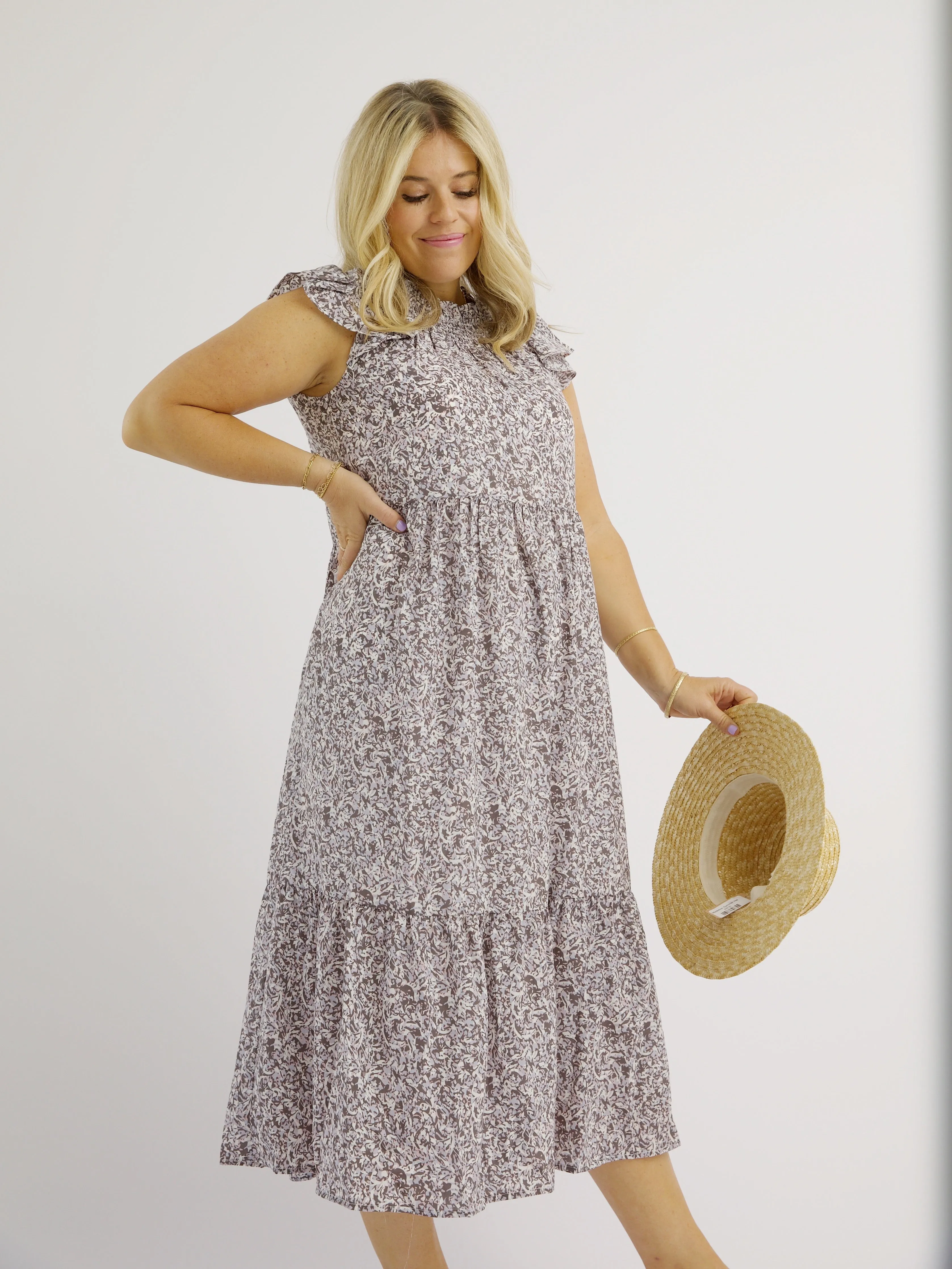 Lavender Ruffle Dress coffee date