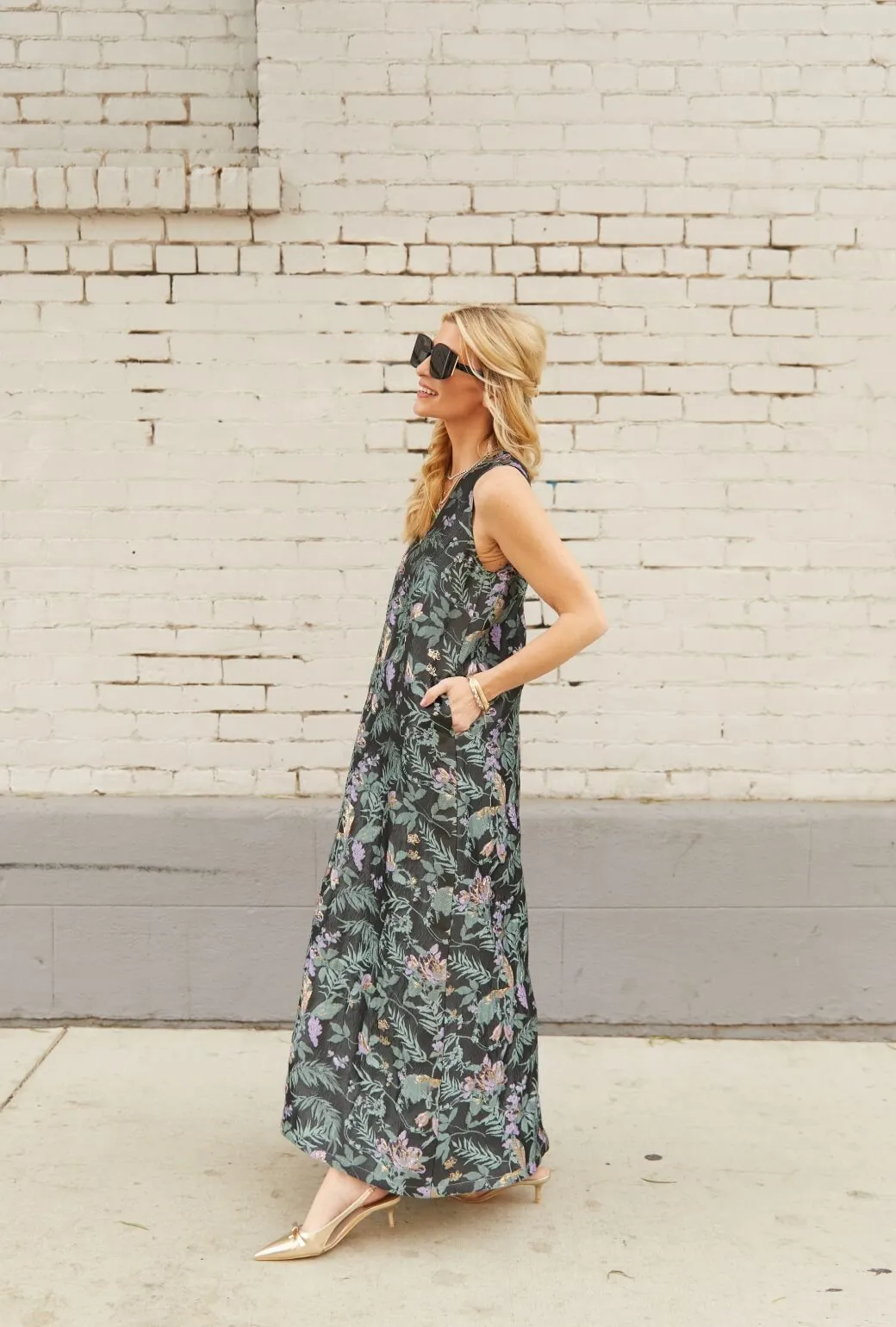 Le V Gown - Sage & Lilac Brocade girls trip