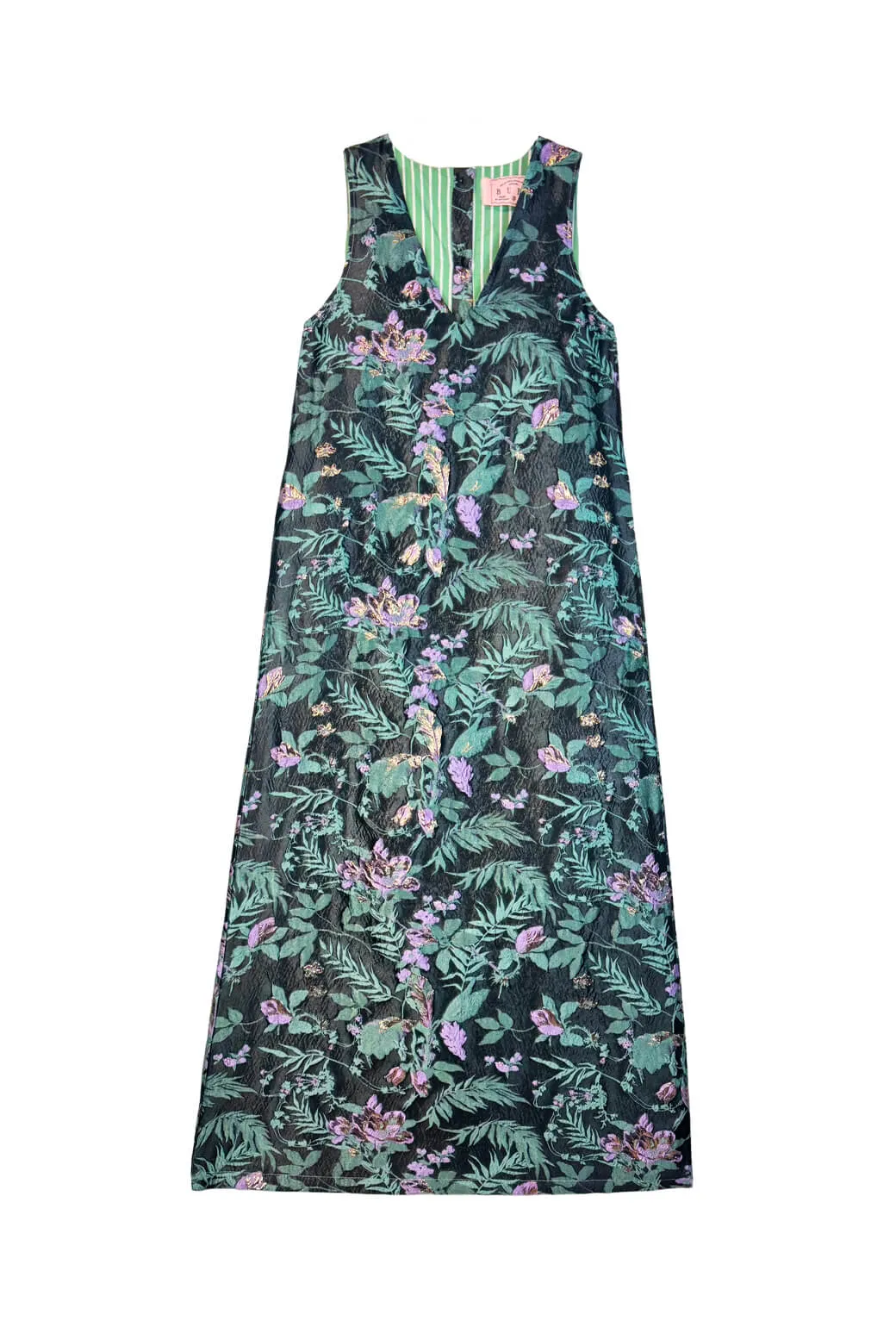 Le V Gown - Sage & Lilac Brocade tropical feel