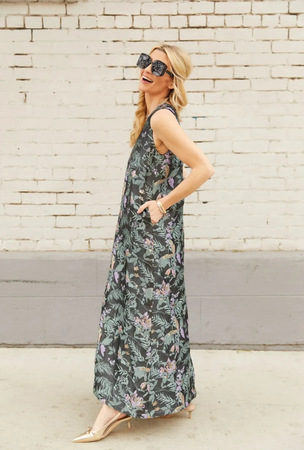 Le V Gown - Sage & Lilac Brocade easy charm