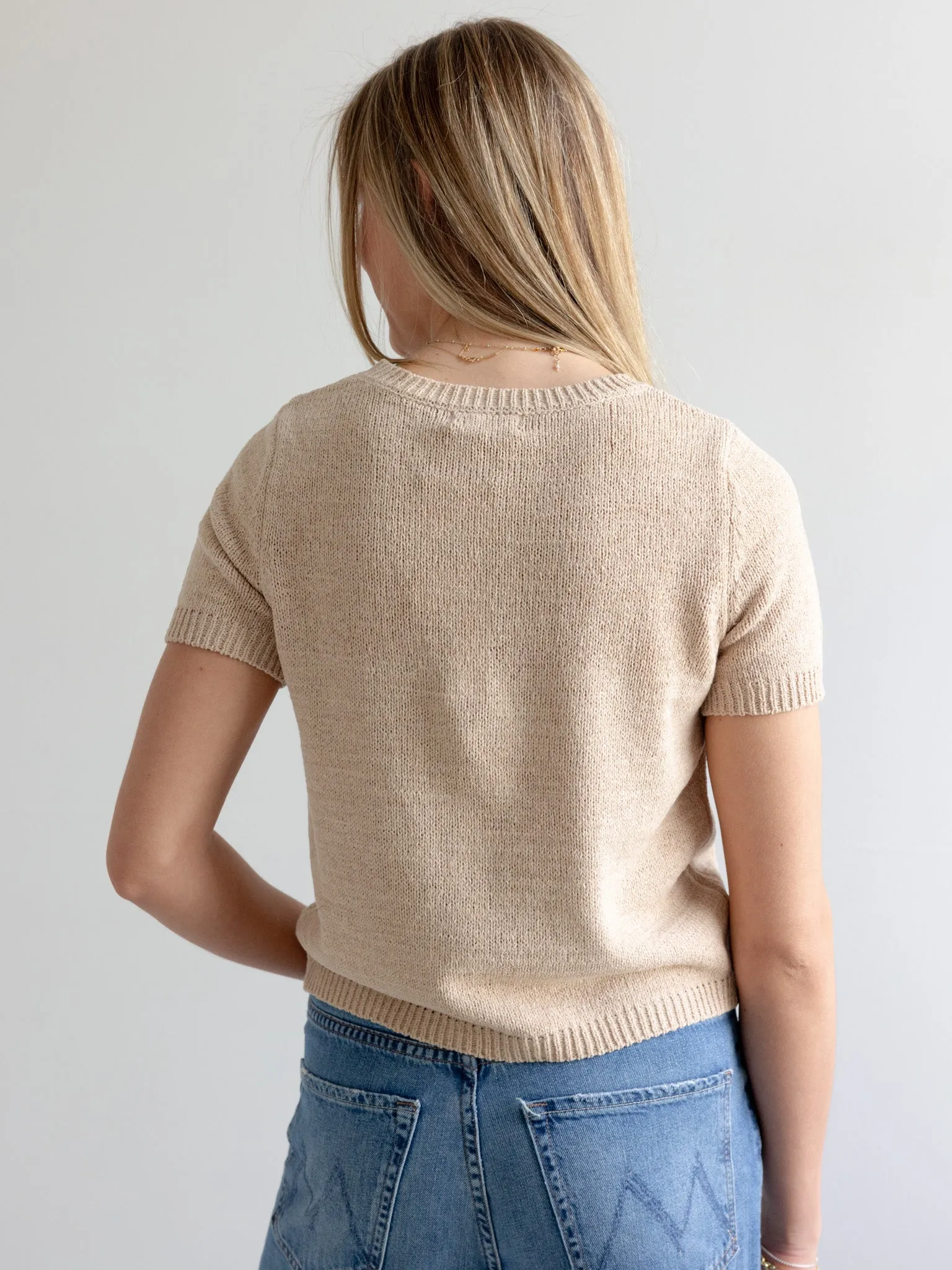 Lelia Short Sleeve Knit- Taupe Sky Blue