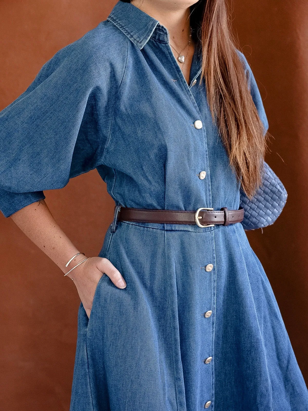 Lena Denim Belted Dress subtle luxe