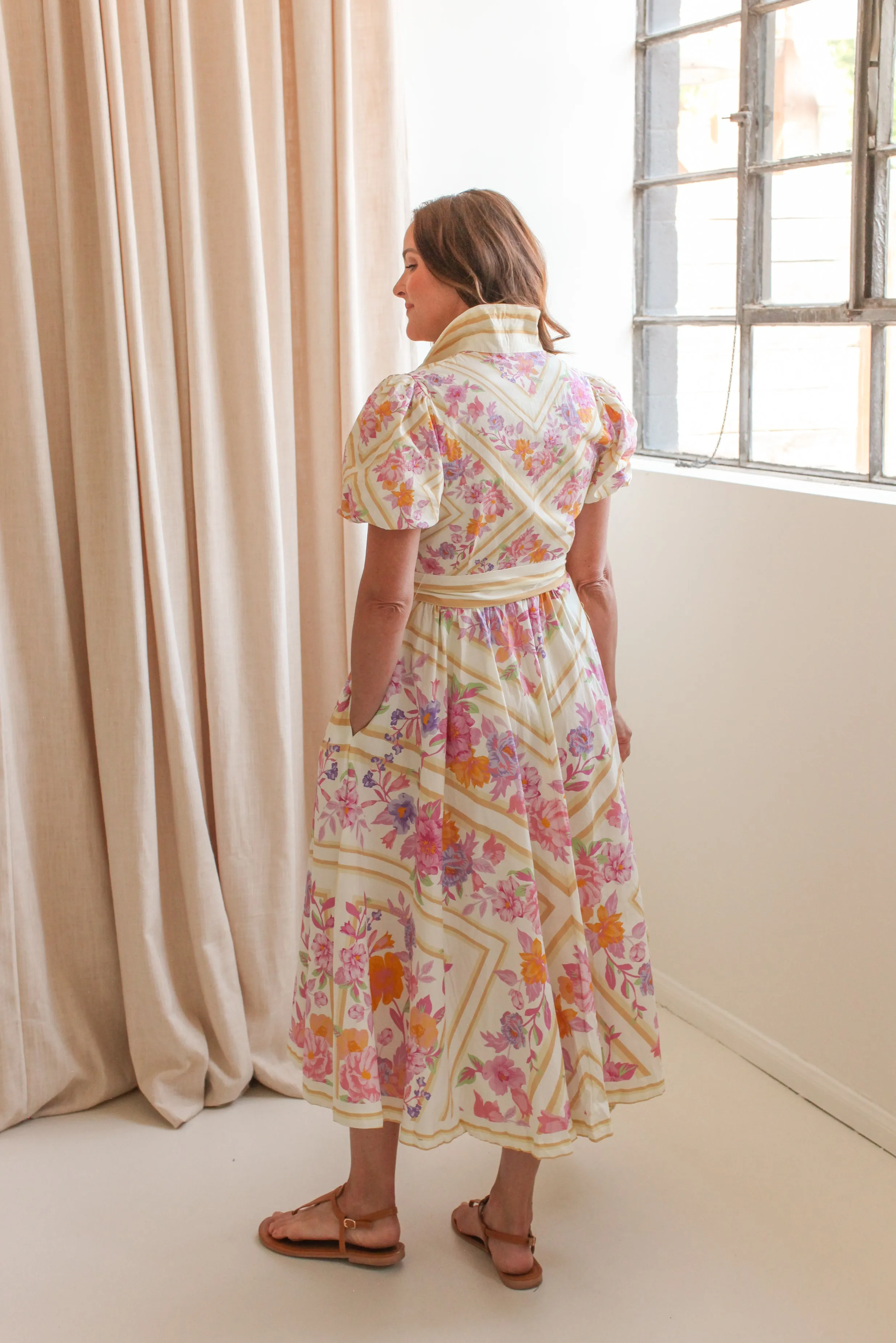 Lennon Pink Floral Midi Dress classic vibe