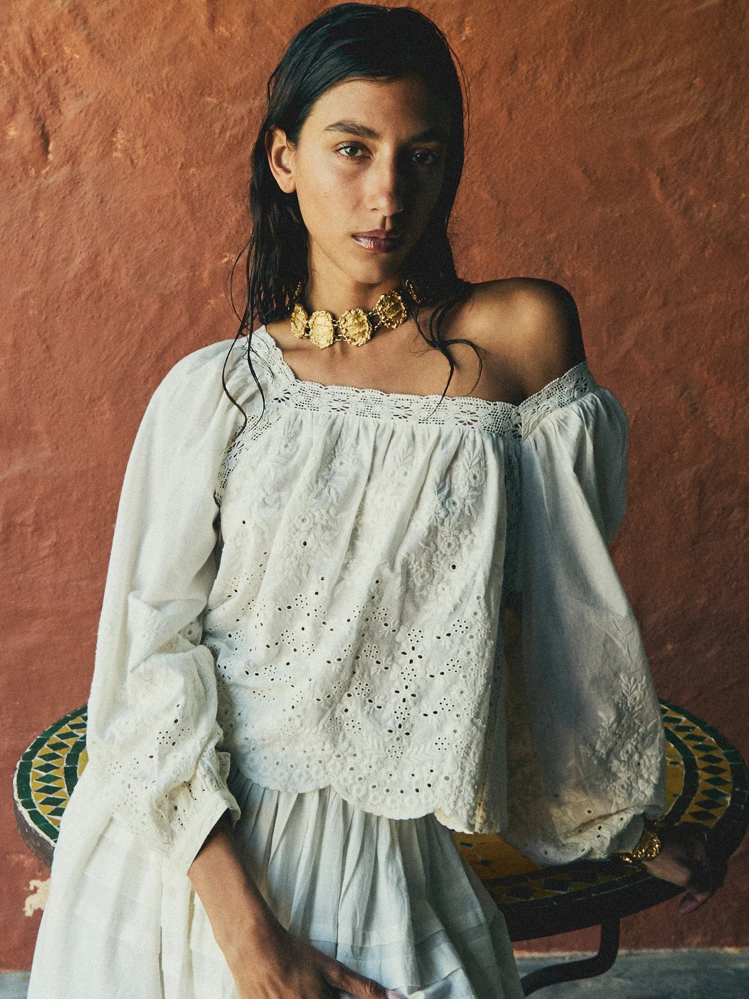 Leonie Skirt in White Eyelet smooth line