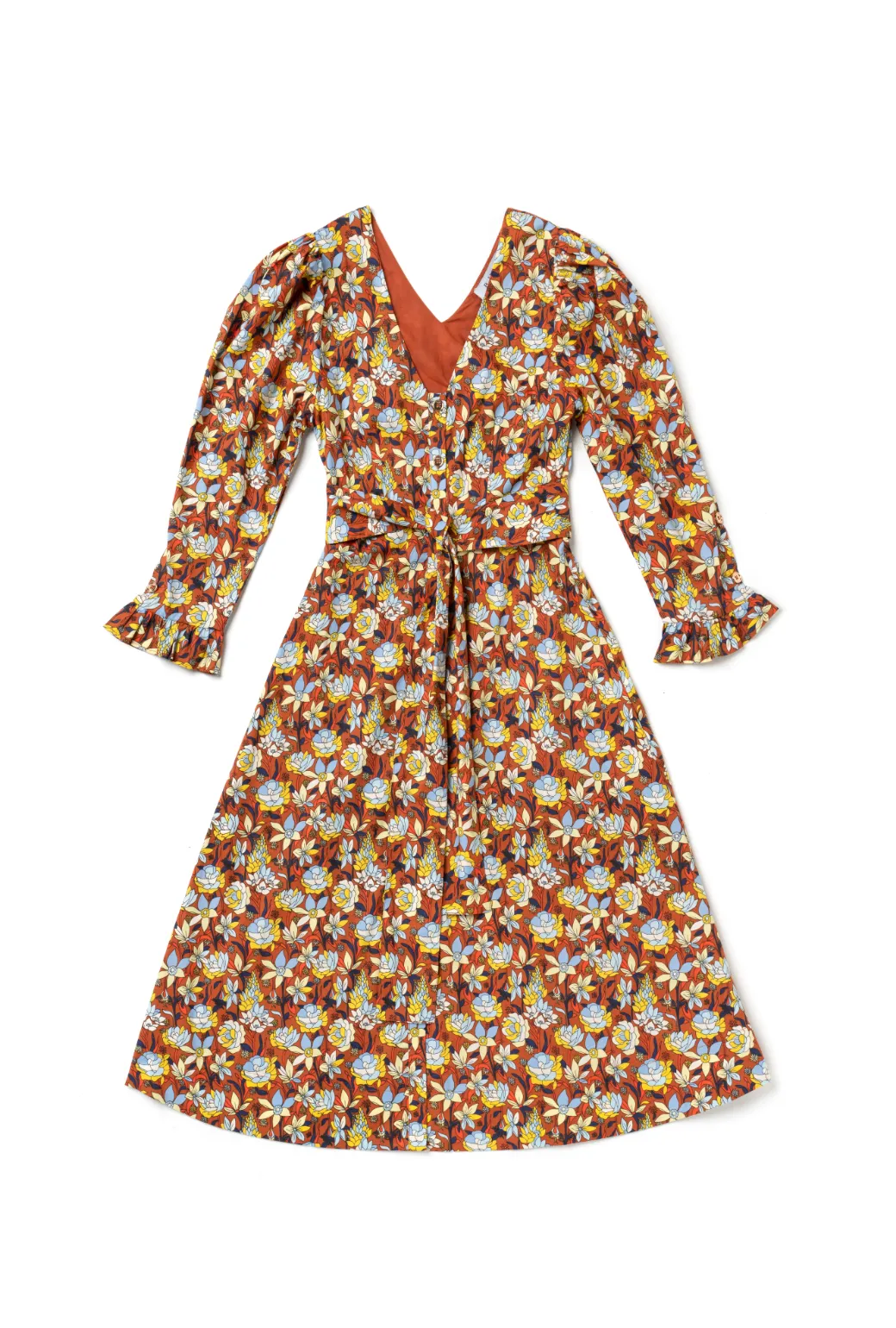 Long Sleeve Day Gown - MIDI - Bronze Floral weekend wear
