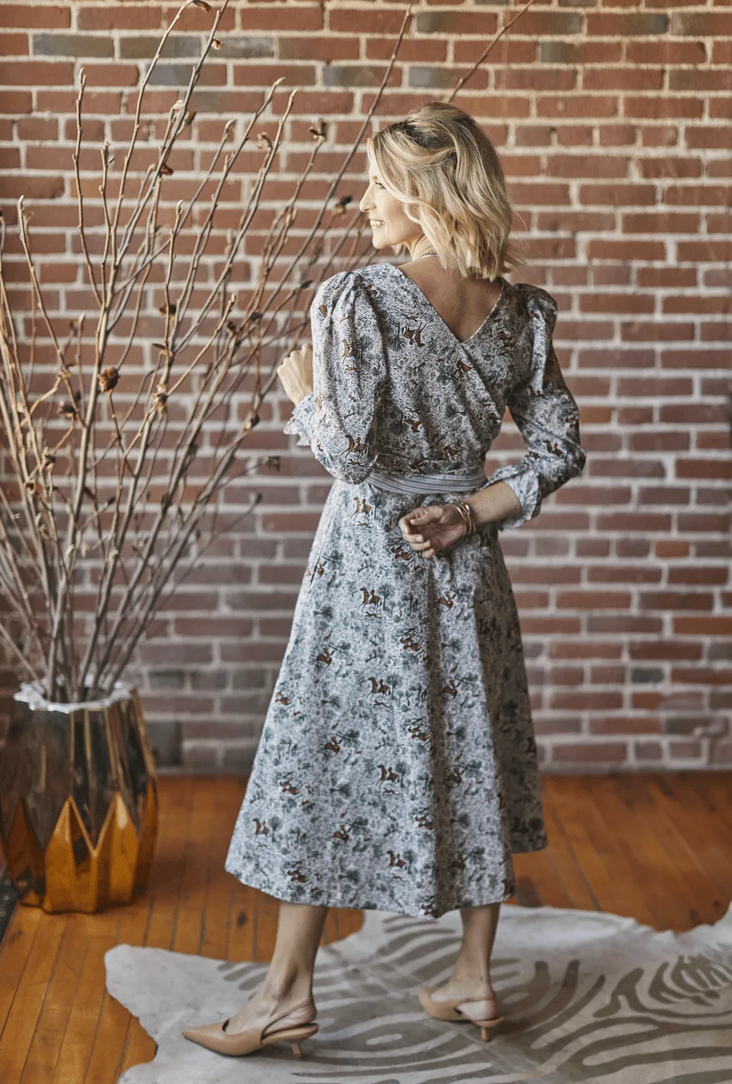 Long Sleeve Day Gown - MIDI - Horses party ready