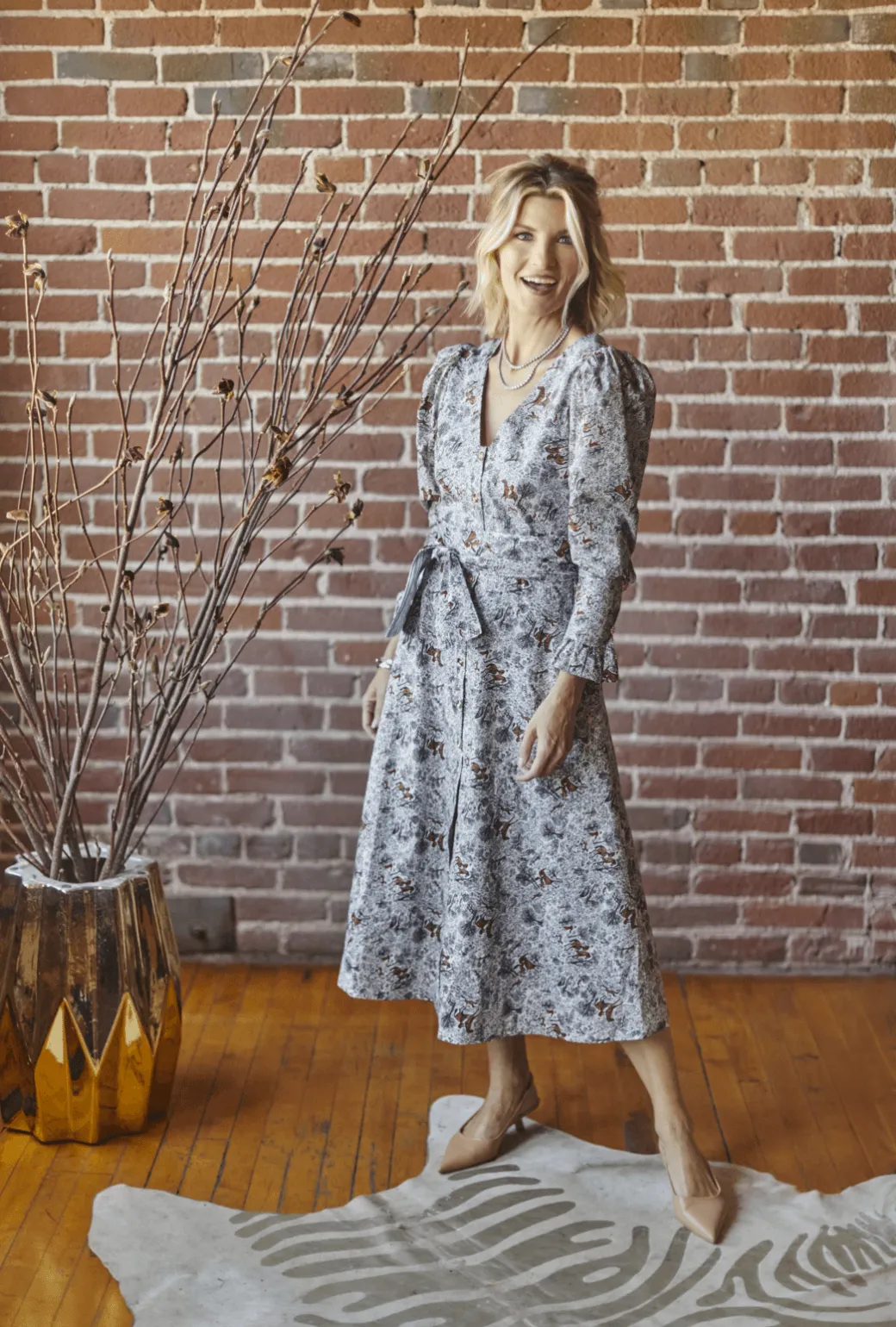 Long Sleeve Day Gown - MIDI - Horses playful vibe