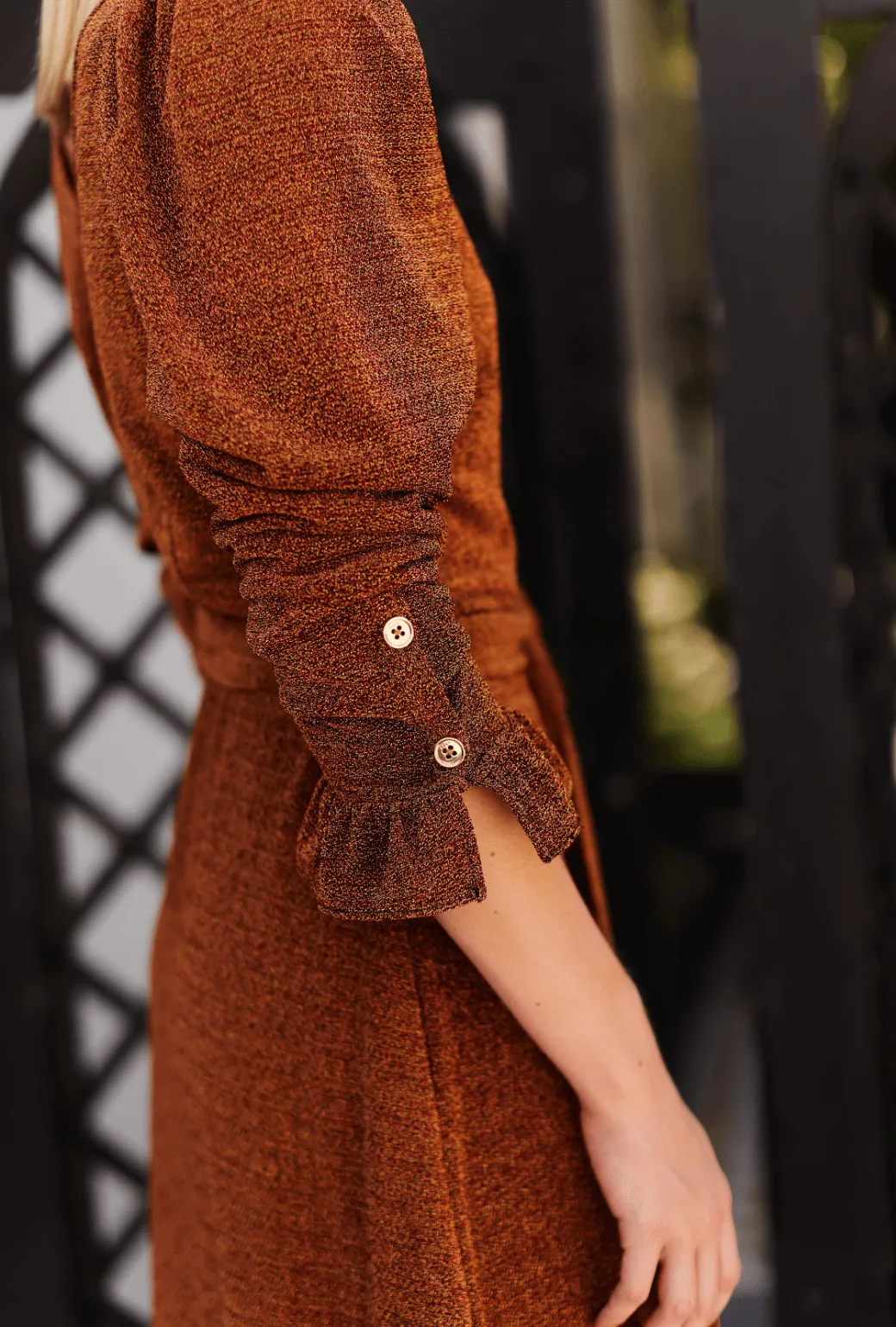 Long Sleeve Day Gown - MIDI - Rust Shimmer flirty style