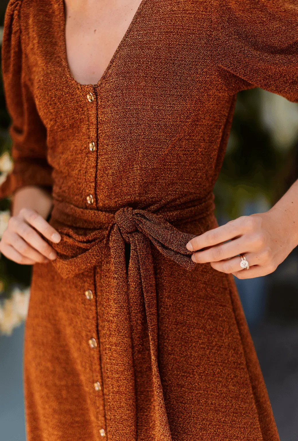 Long Sleeve Day Gown - MIDI - Rust Shimmer timeless piece