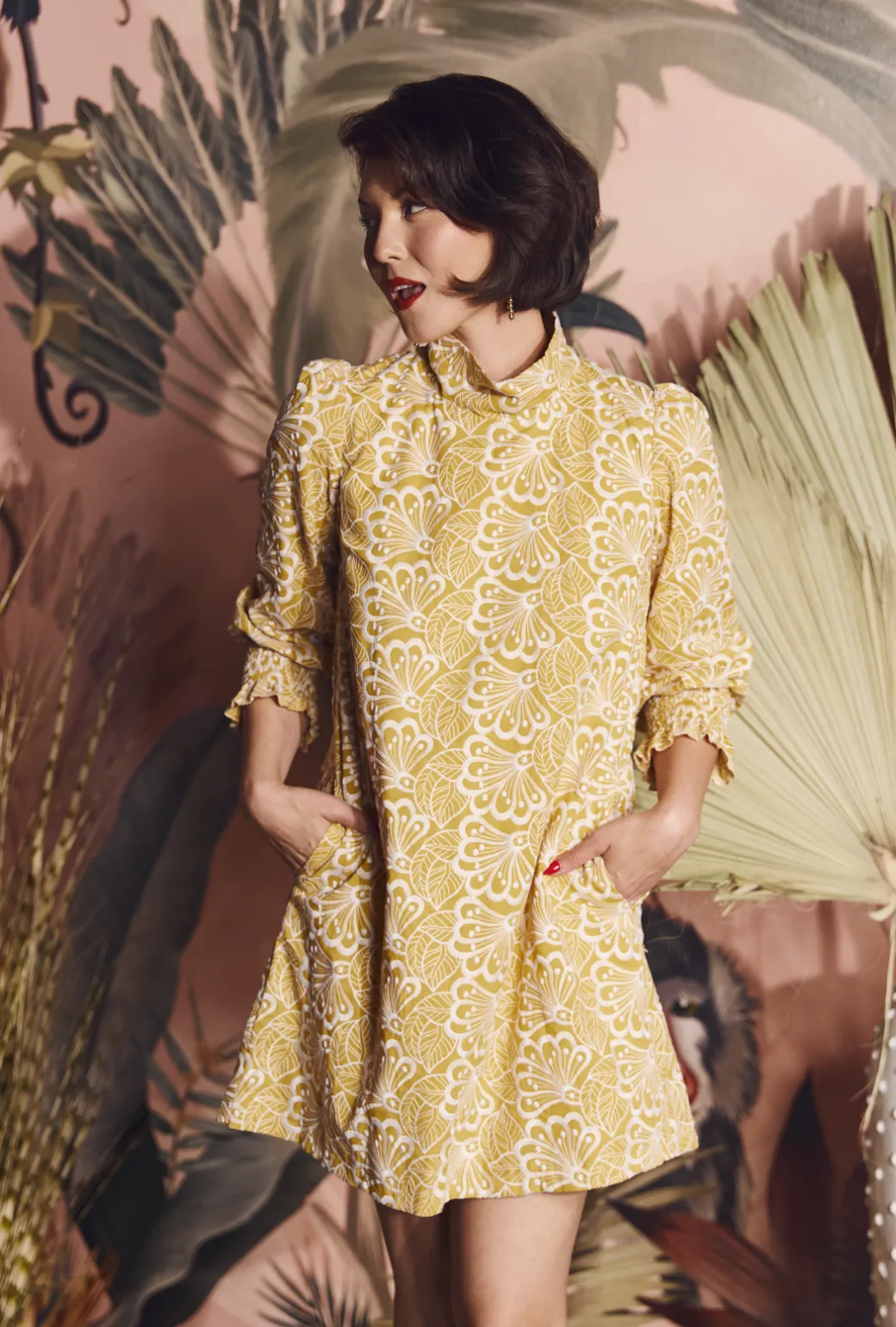 Long Sleeve Mod Dress - Marigold Embroidery relaxed glam