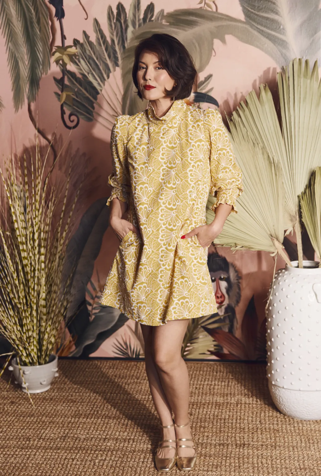 Long Sleeve Mod Dress - Marigold Embroidery travel light