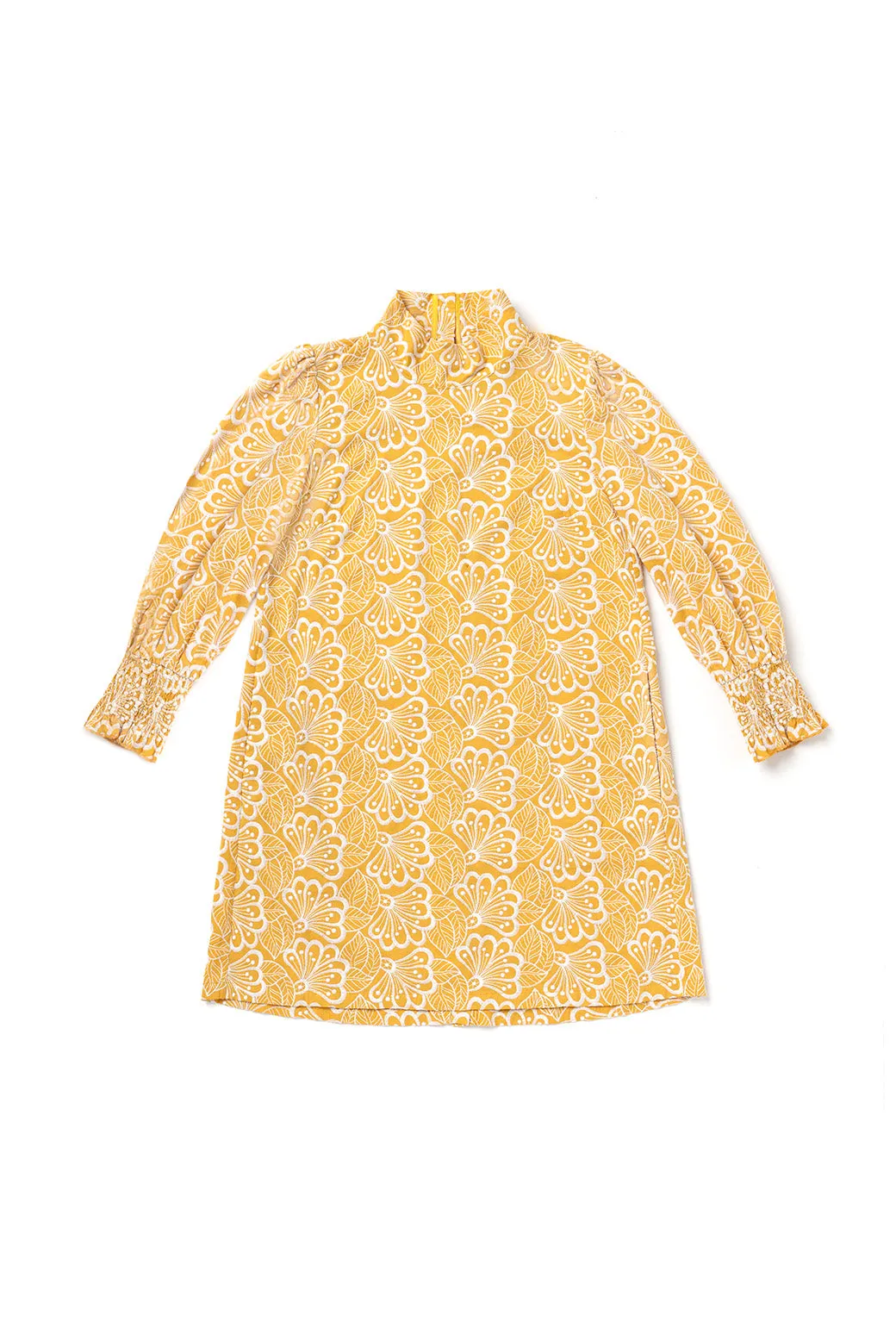 Long Sleeve Mod Dress - Marigold Embroidery tropical feel