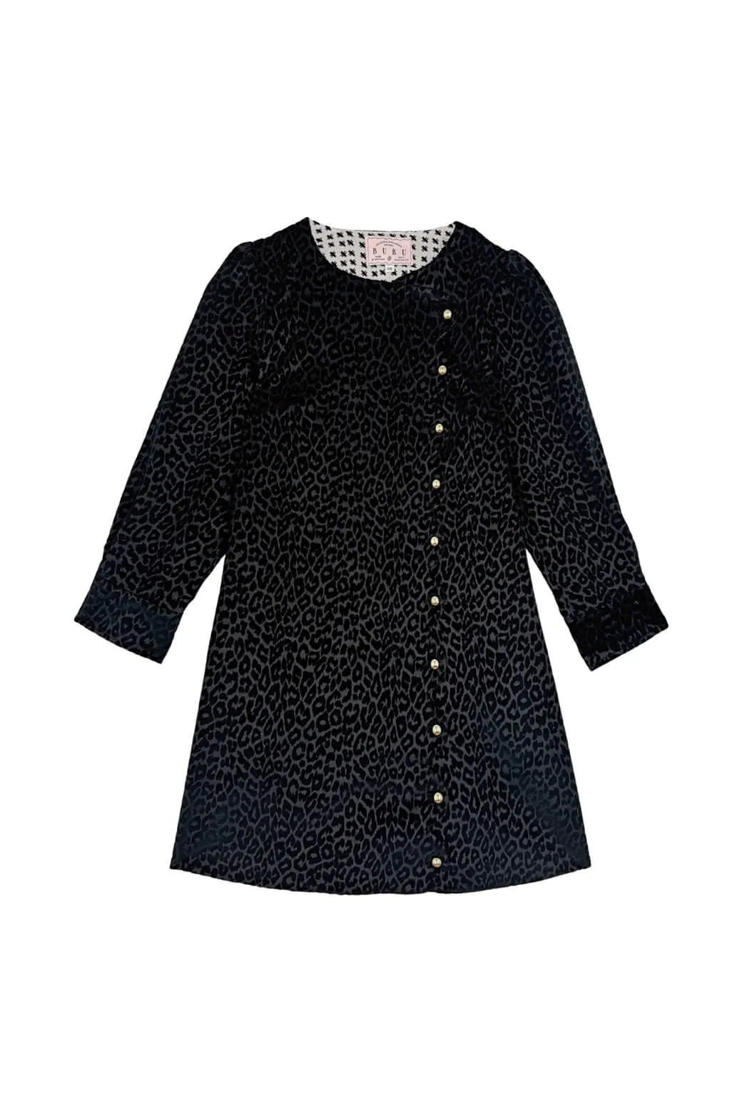Long Sleeve Scallop Shift Dress - Black Cheetah Corduroy feel good