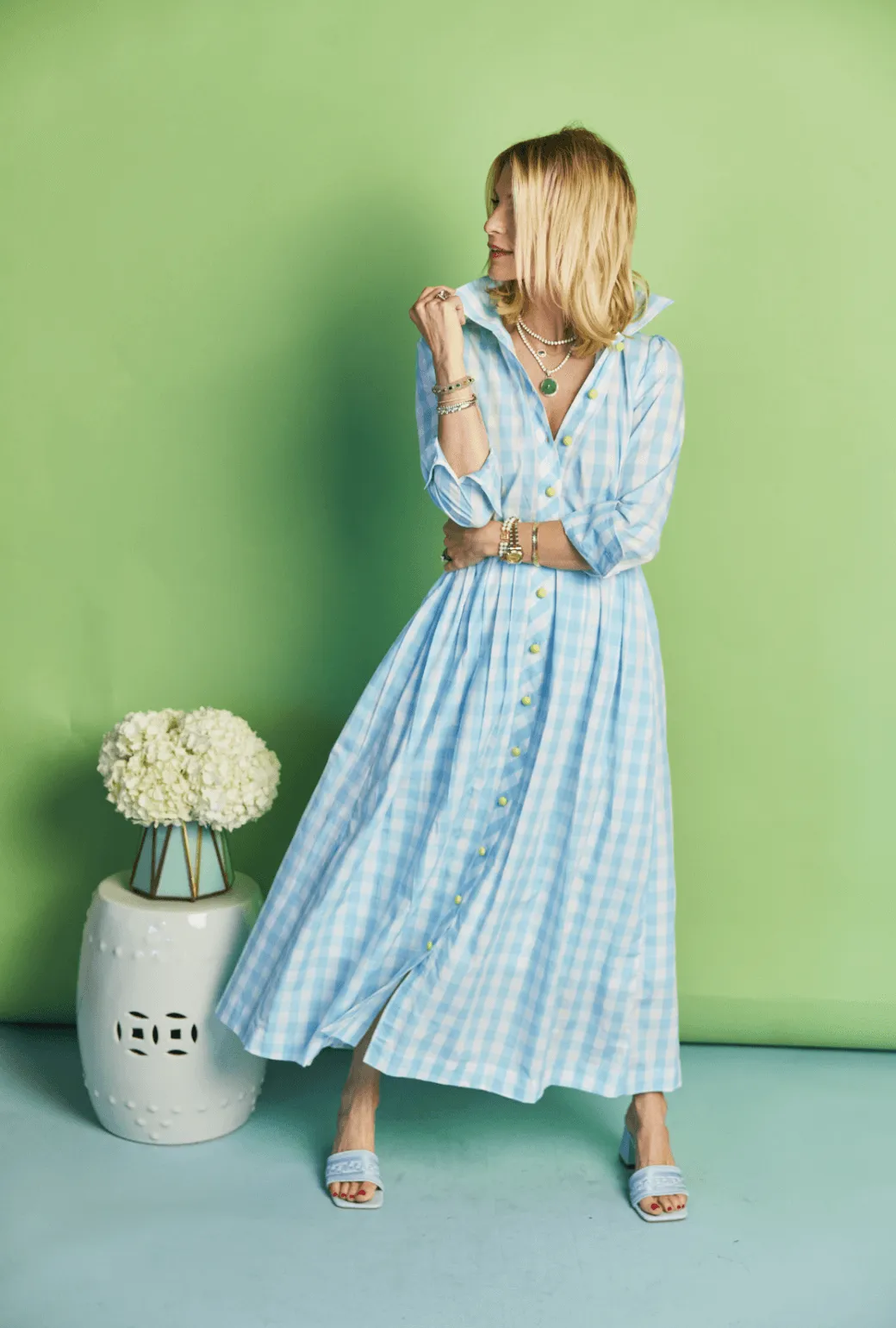 Long Sleeve Shirtdress - Aqua Gingham playful vibe