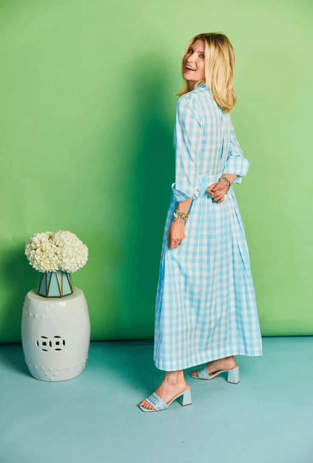 Long Sleeve Shirtdress - Aqua Gingham airy layers