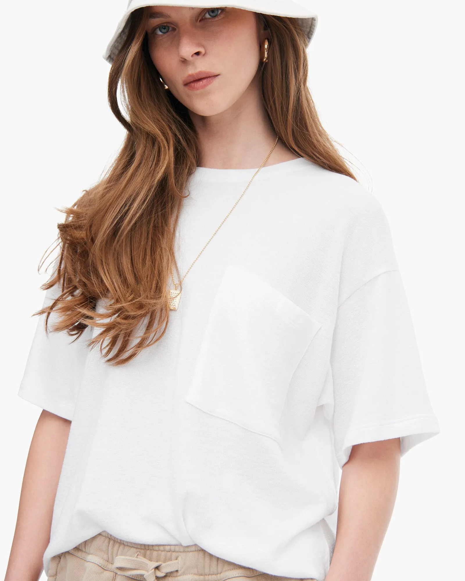 Loop Front Jersey Oversized Pocket Tee - White go casual