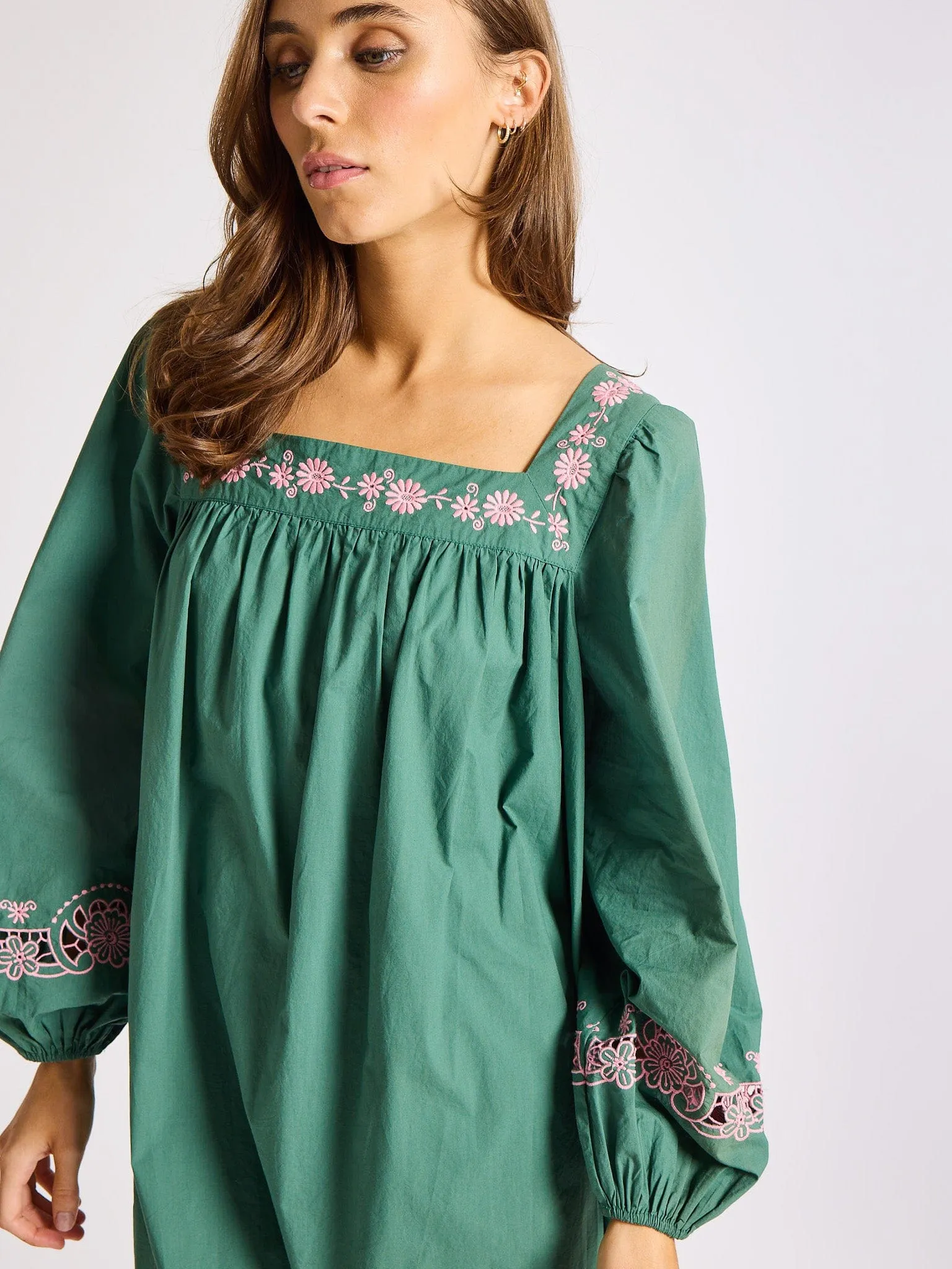 Lovina Dress in Palm Eyelet light layer
