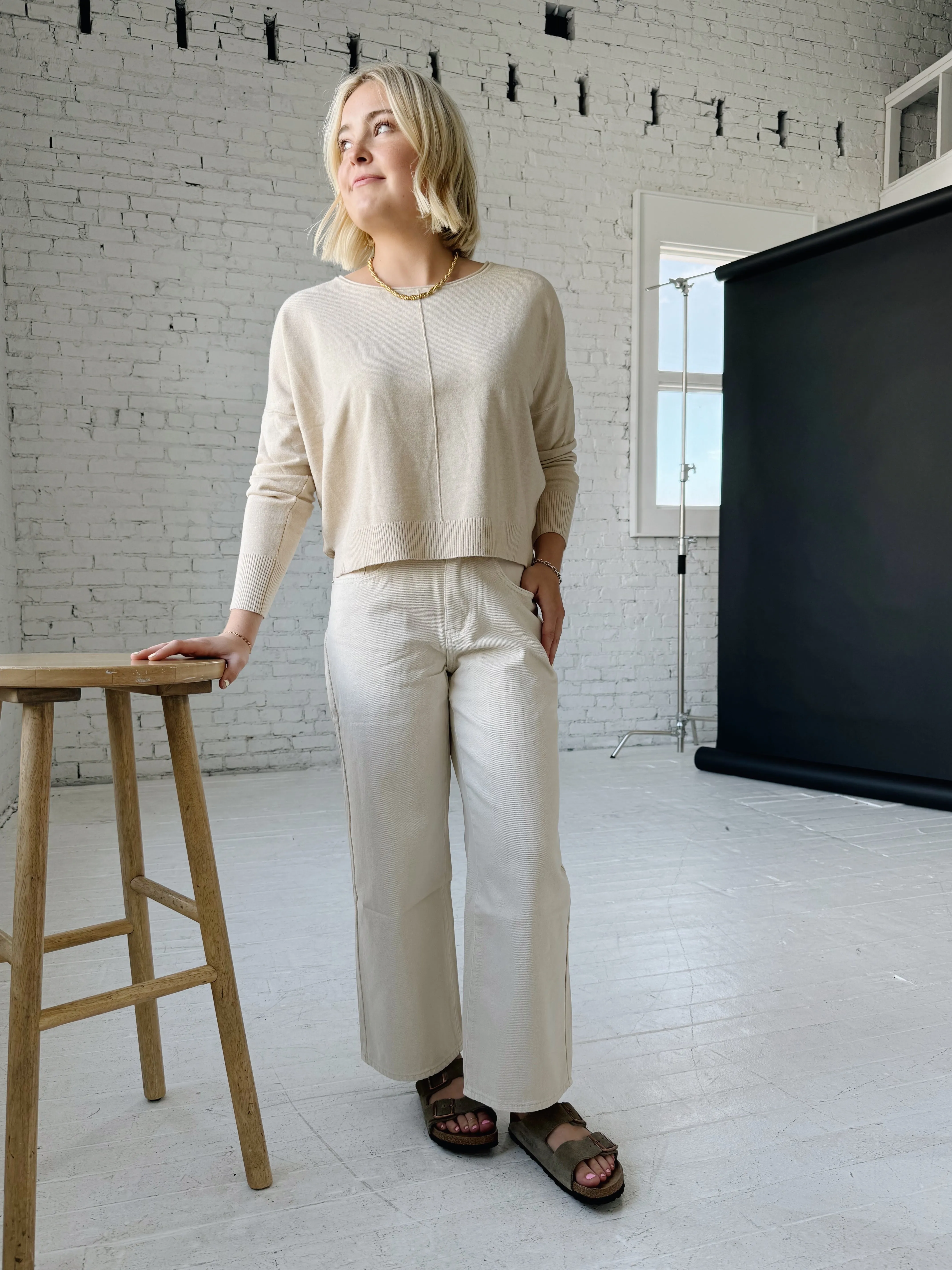 Lucca Ivory Cropped Jeans minimal comfort