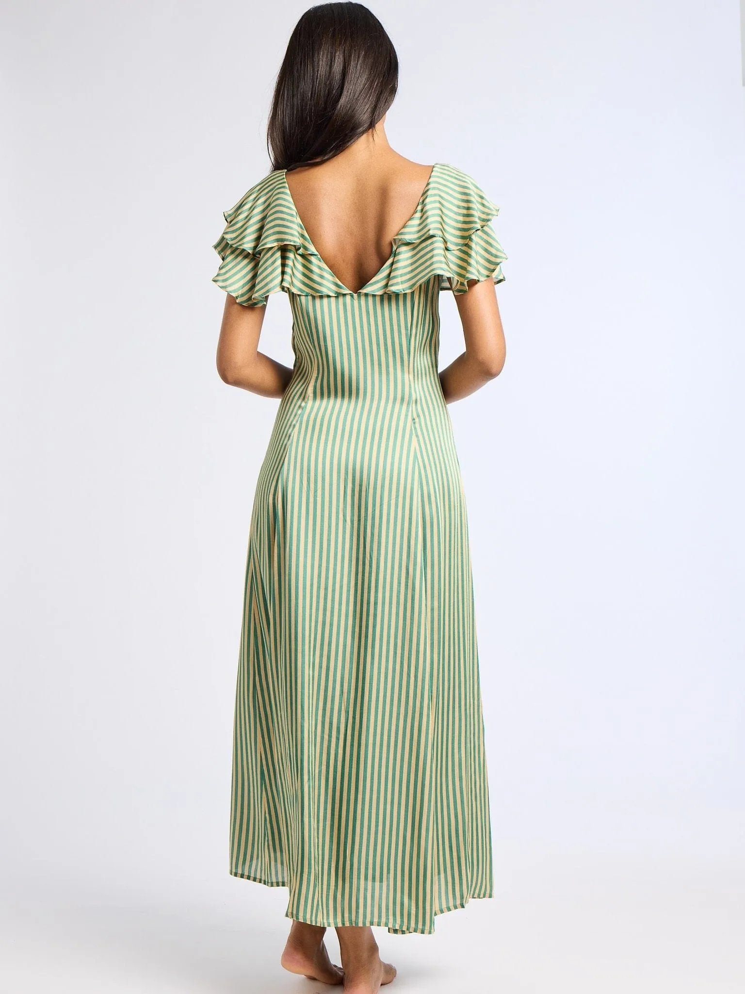 Lucie Dress in Almond & Green Stripe casual chic