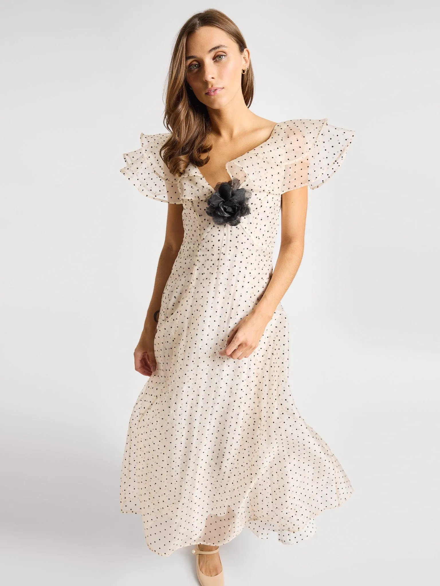 Lucie Dress in Organza Dot charm mode