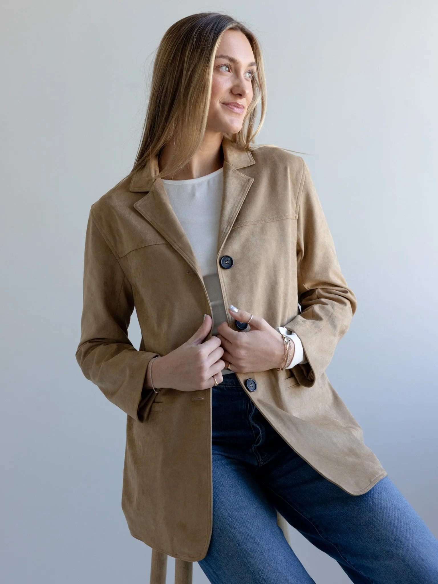 Maggie Faux Suede Blazer glow scene