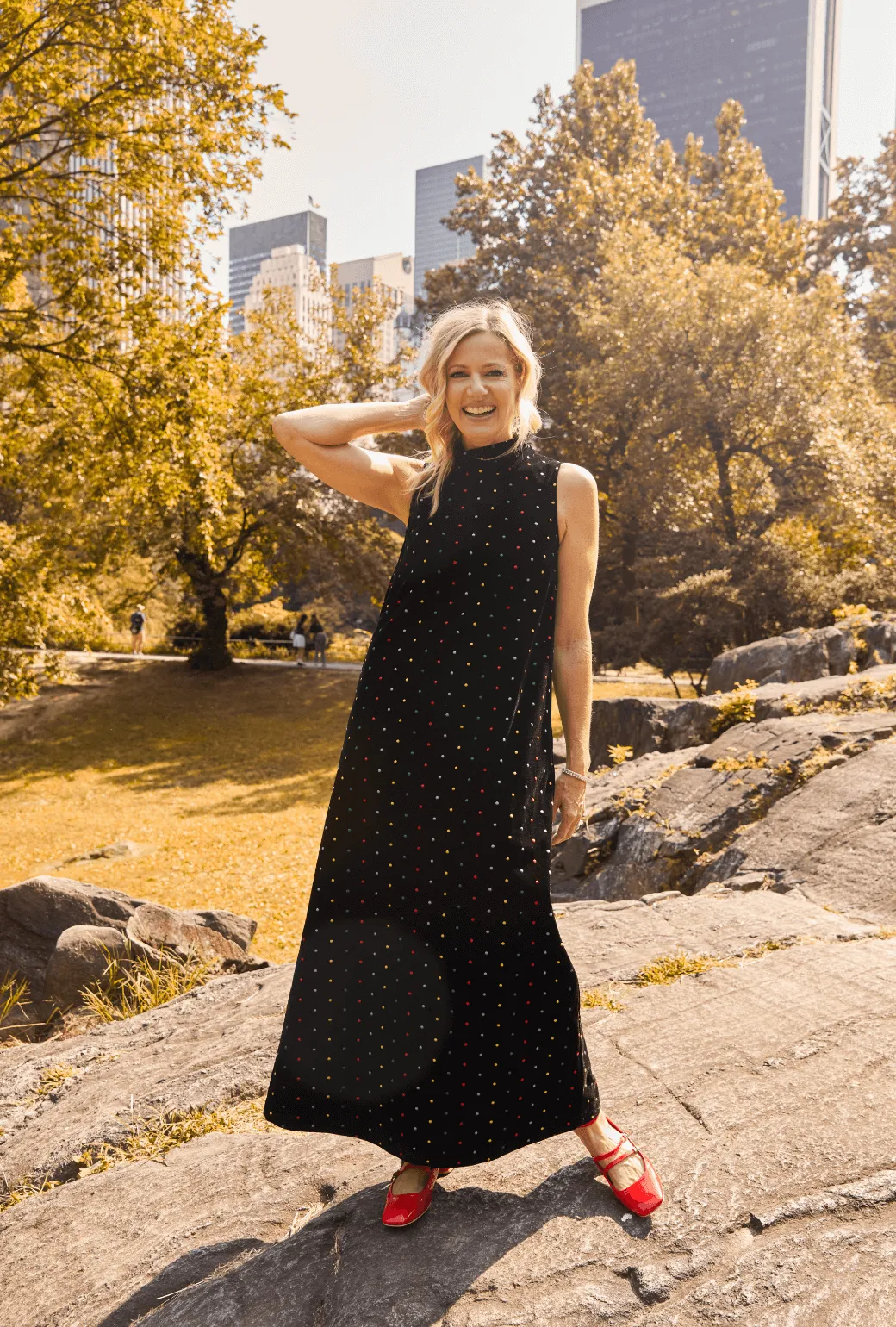 Maxi Mod Dress - Embroidered Dot Black Velvet light layer