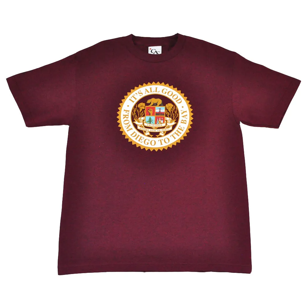 Mens Cali Assembly Seal T-Shirt Burgundy go casual