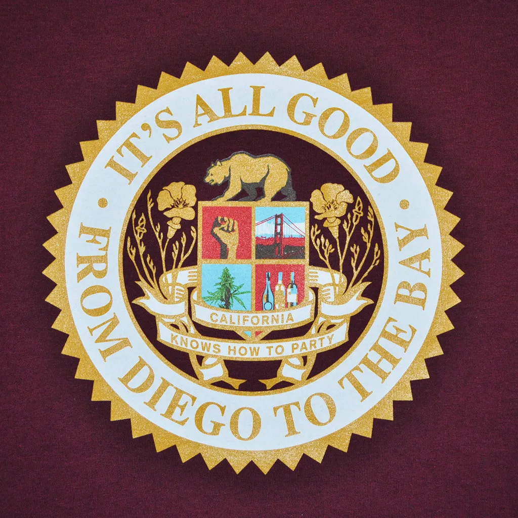 Mens Cali Assembly Seal T-Shirt Burgundy home stretch