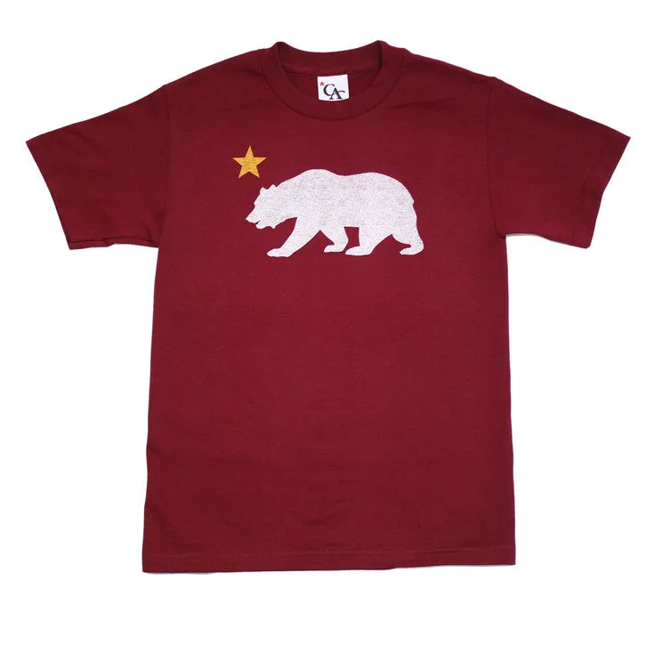Mens Cali Bear Star T-Shirt Burgundy soft stretch