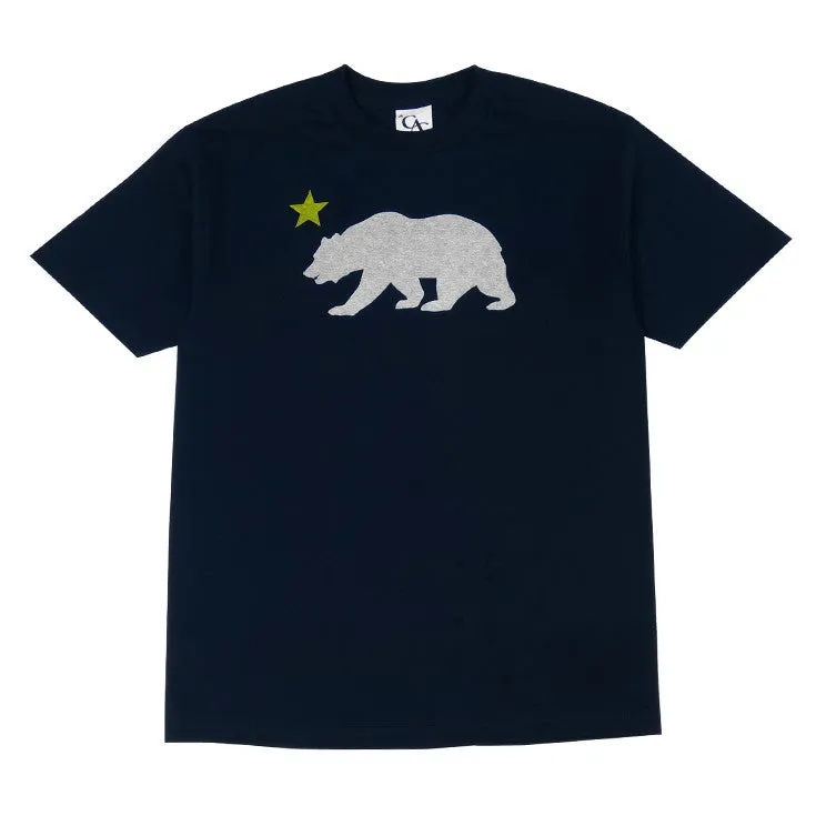 Mens Cali Bear Star T-Shirt Navy fitted form