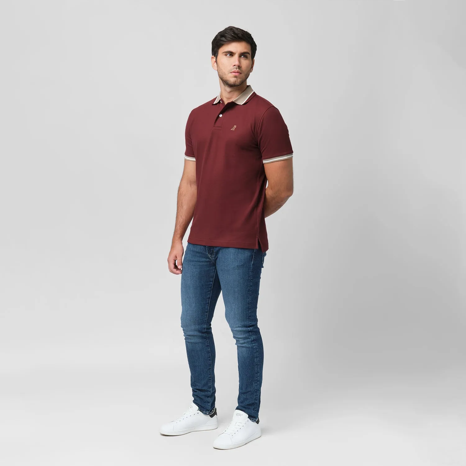 Men's Contrast Neck Lines Detail Polo Shirt aura locked