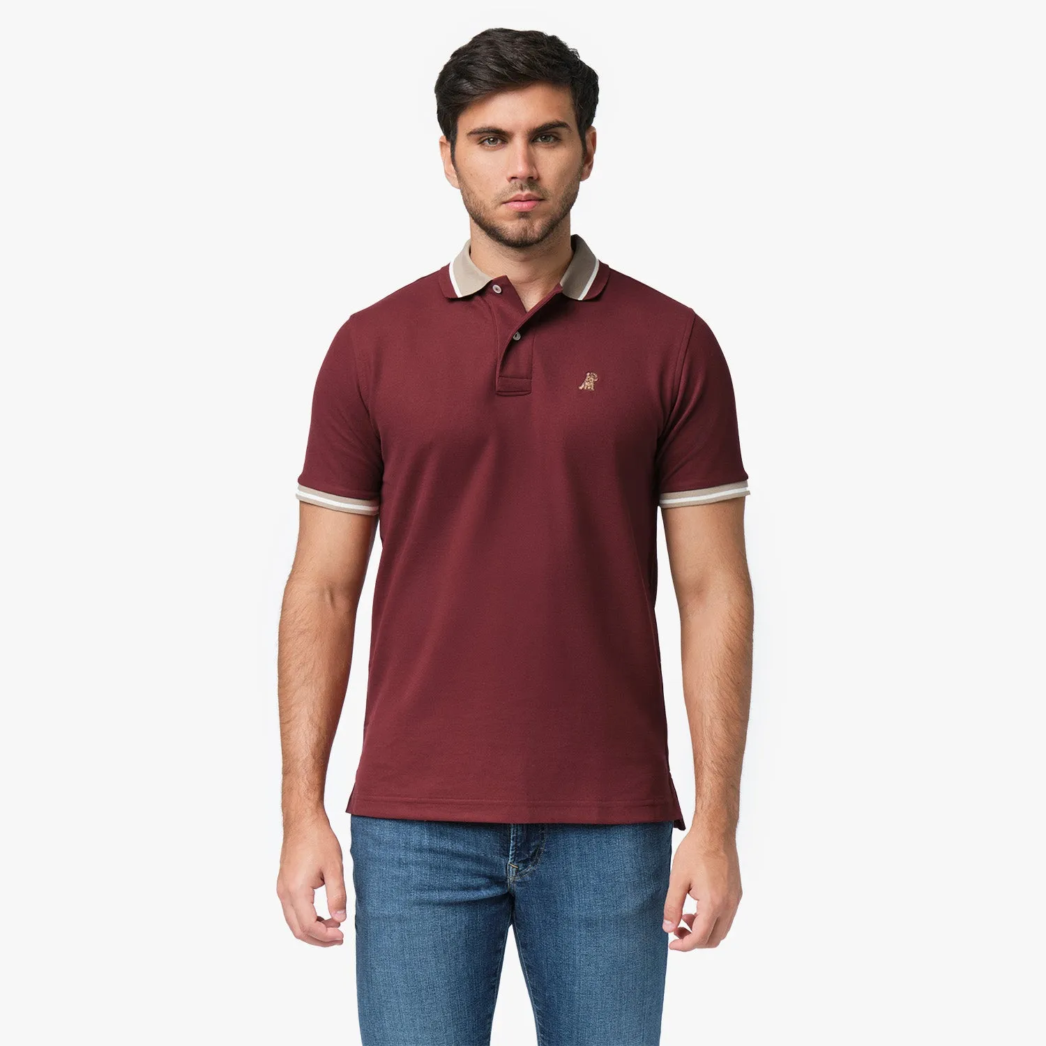 Men's Contrast Neck Lines Detail Polo Shirt neat cut