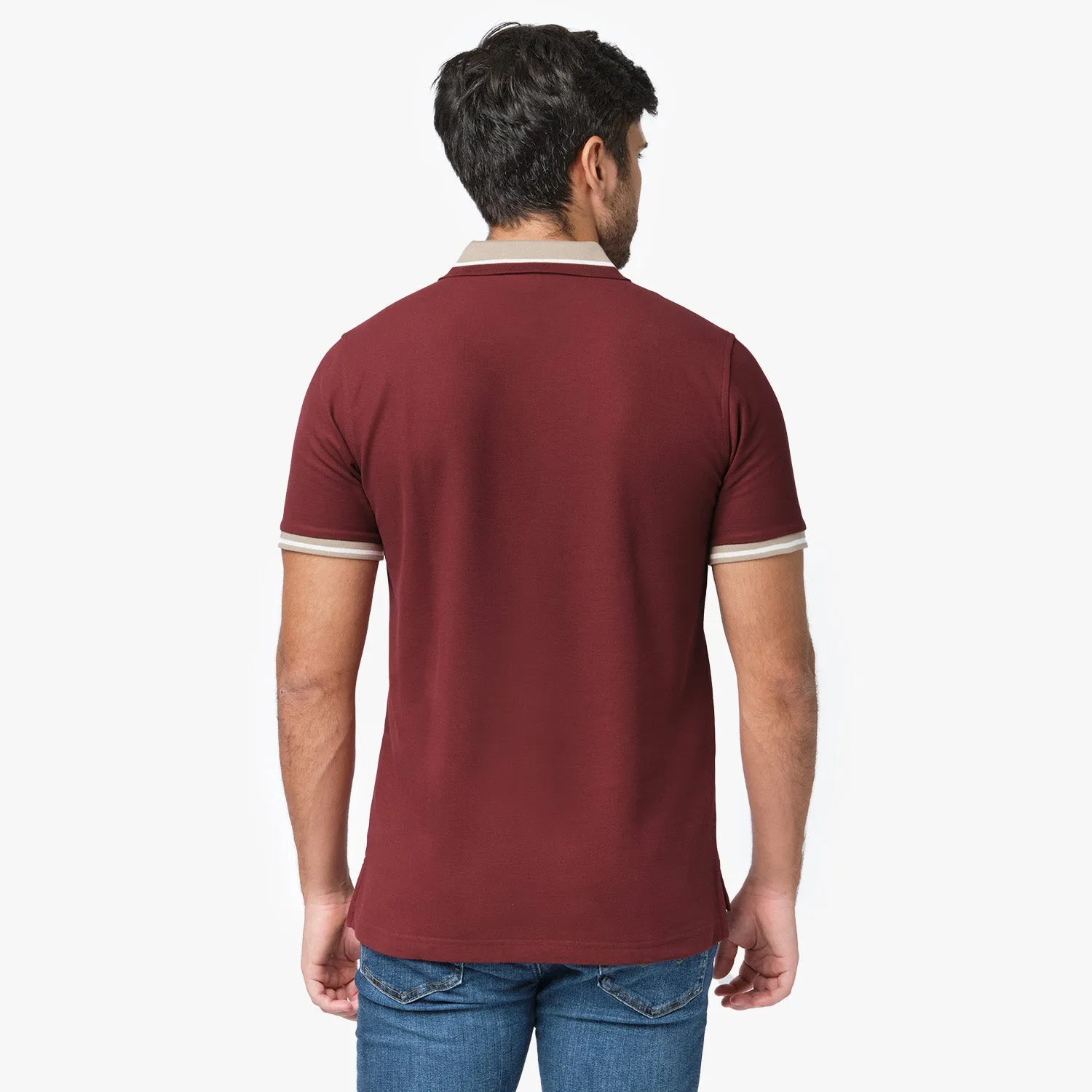 Men's Contrast Neck Lines Detail Polo Shirt freedom move