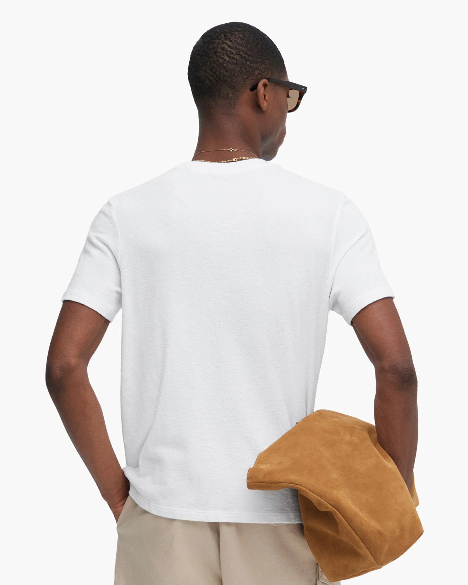 Men's Loop Front Jersey Oversized Pocket Tee - White summer vibes