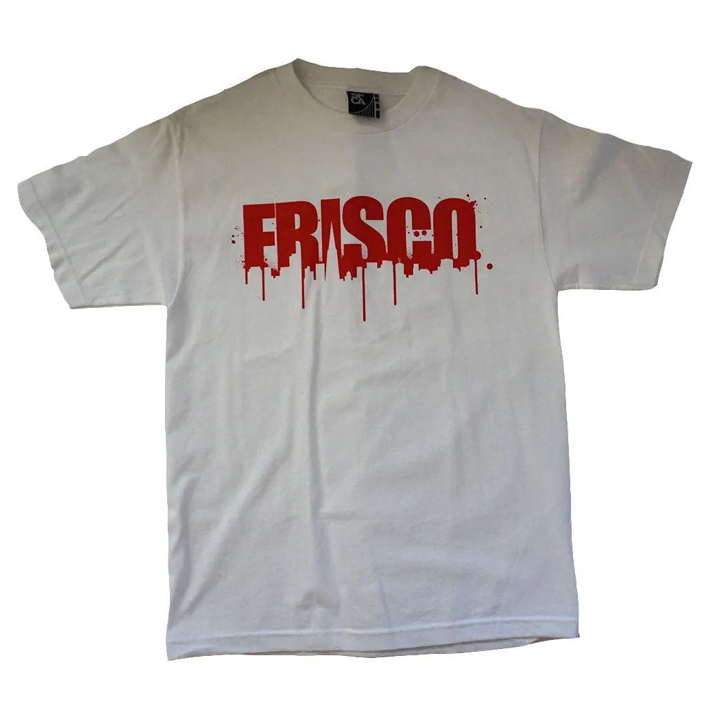 Mens SFCA Frisco Drips T-Shirt, White with Red loose vibe