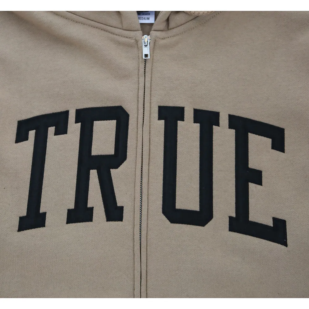 Men's True Arched Zip Hoodie Tan Sleek outfit
