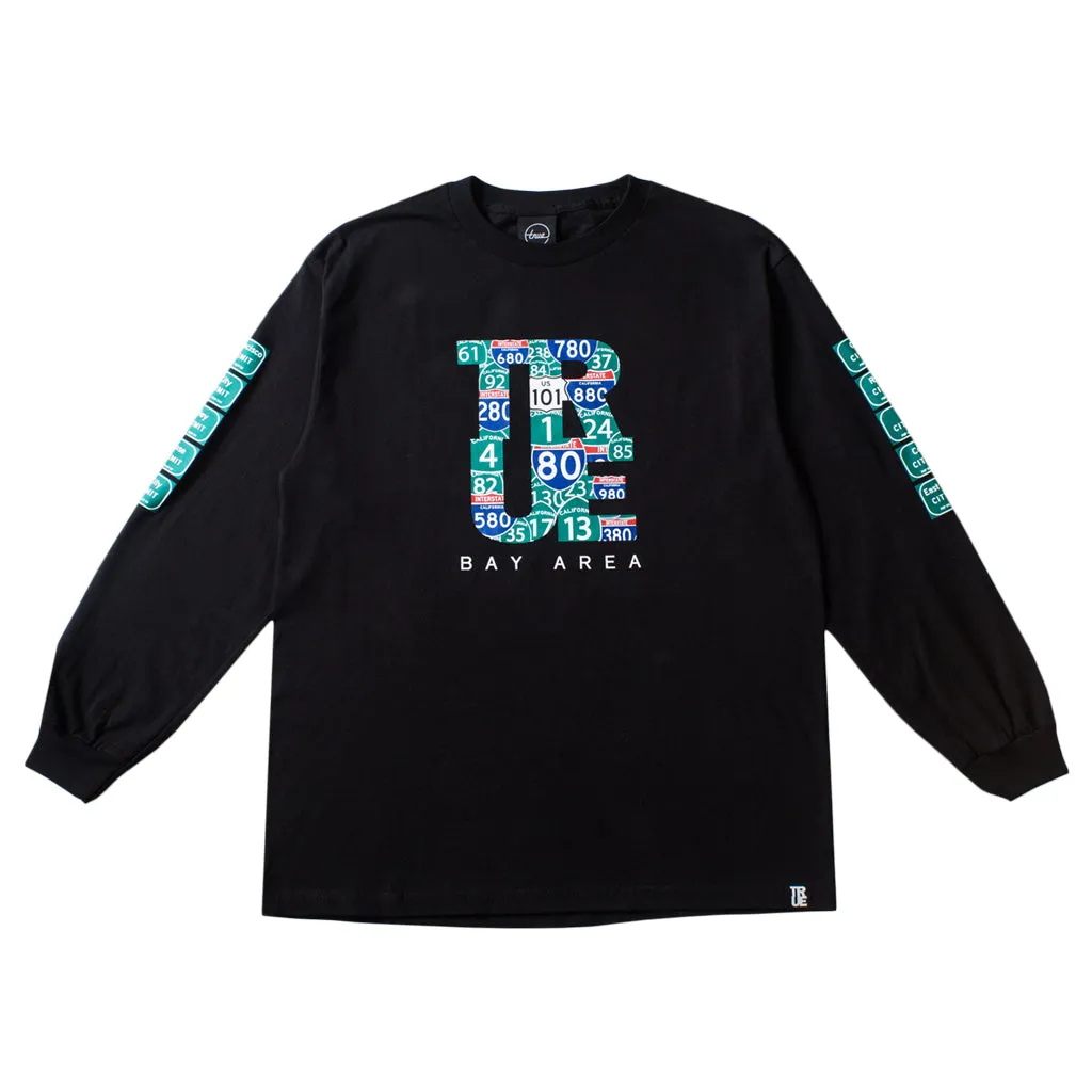 Mens True Bay Area Long Sleeve T-Shirt Black warm day