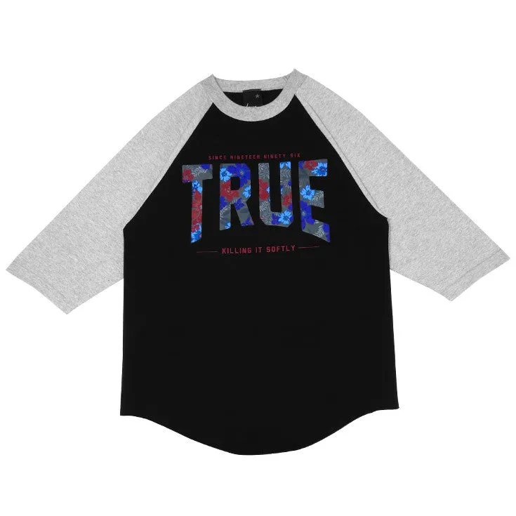 Mens True Floral 2 Raglan T-Shirt Black/Heather Grey clean lines