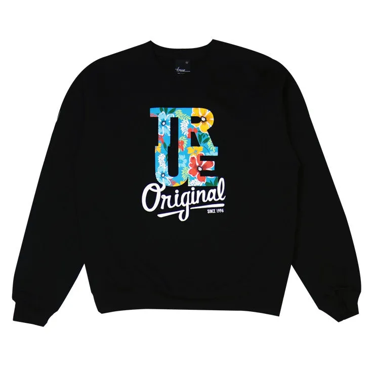 Mens True Floral Crewneck Sweatshirt Black Ride gear