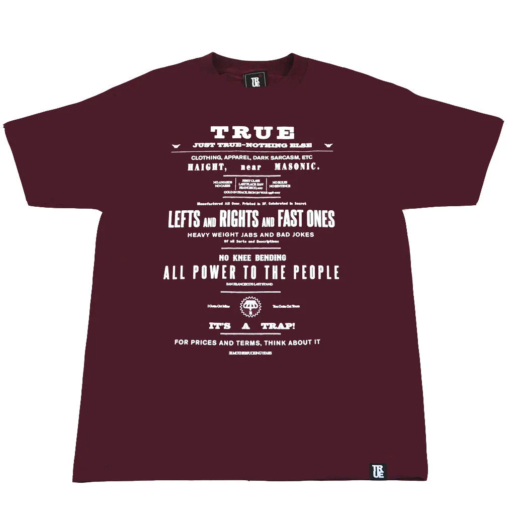 Mens True Old Ad T-Shirt Burgundy style voice