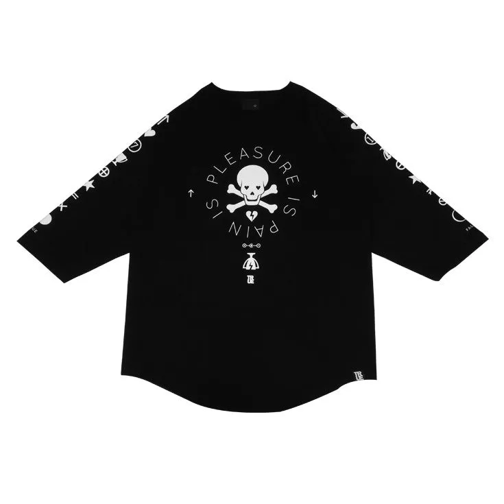 Mens True Pleasure Pain Raglan T-Shirt Black soft texture