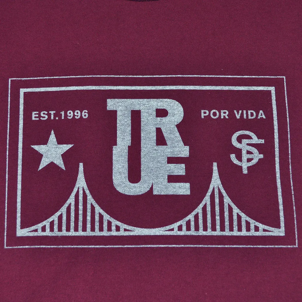 Mens True Por Vida T-Shirt Burgundy clean comfort