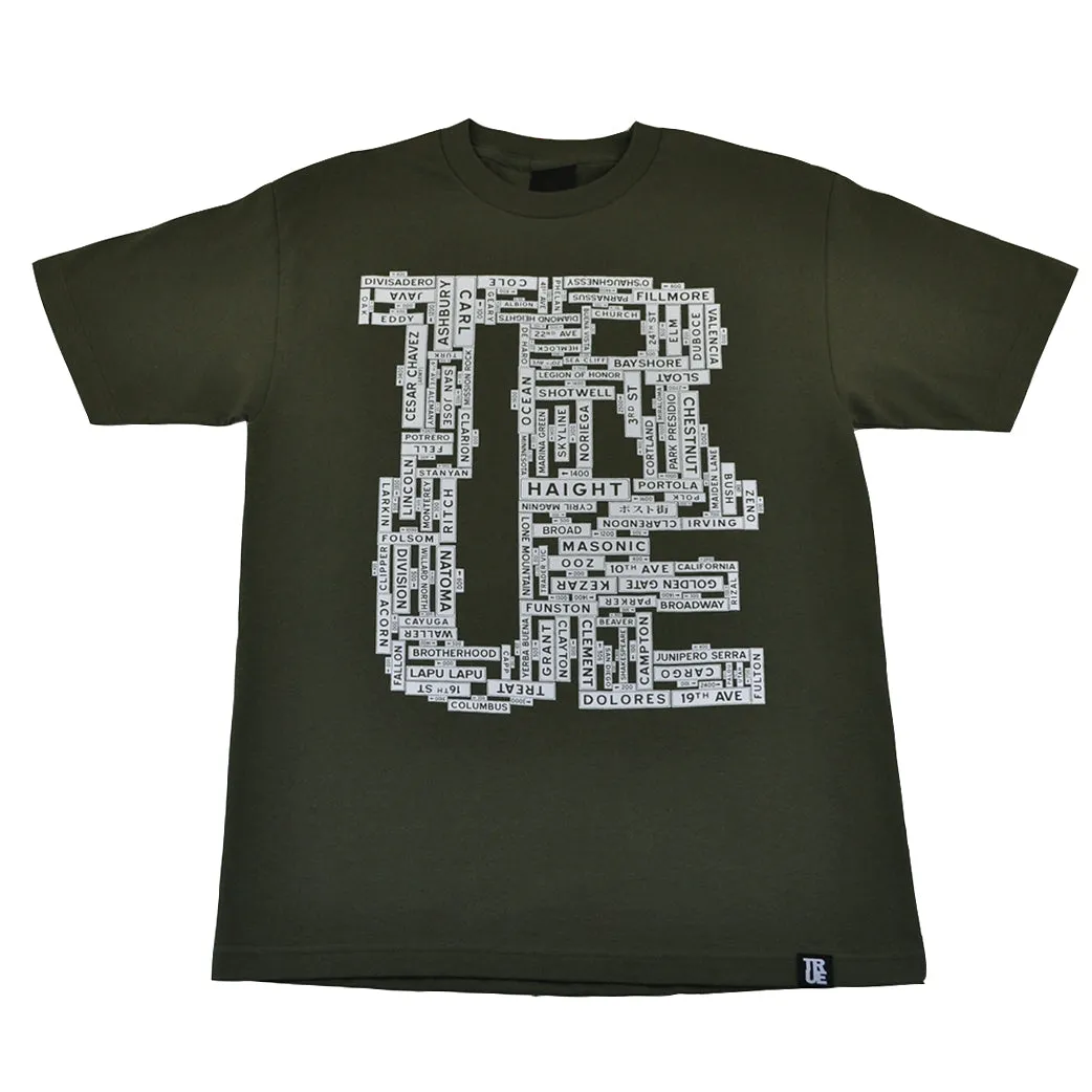 Mens True Street Signs T-Shirt Olive classic touch