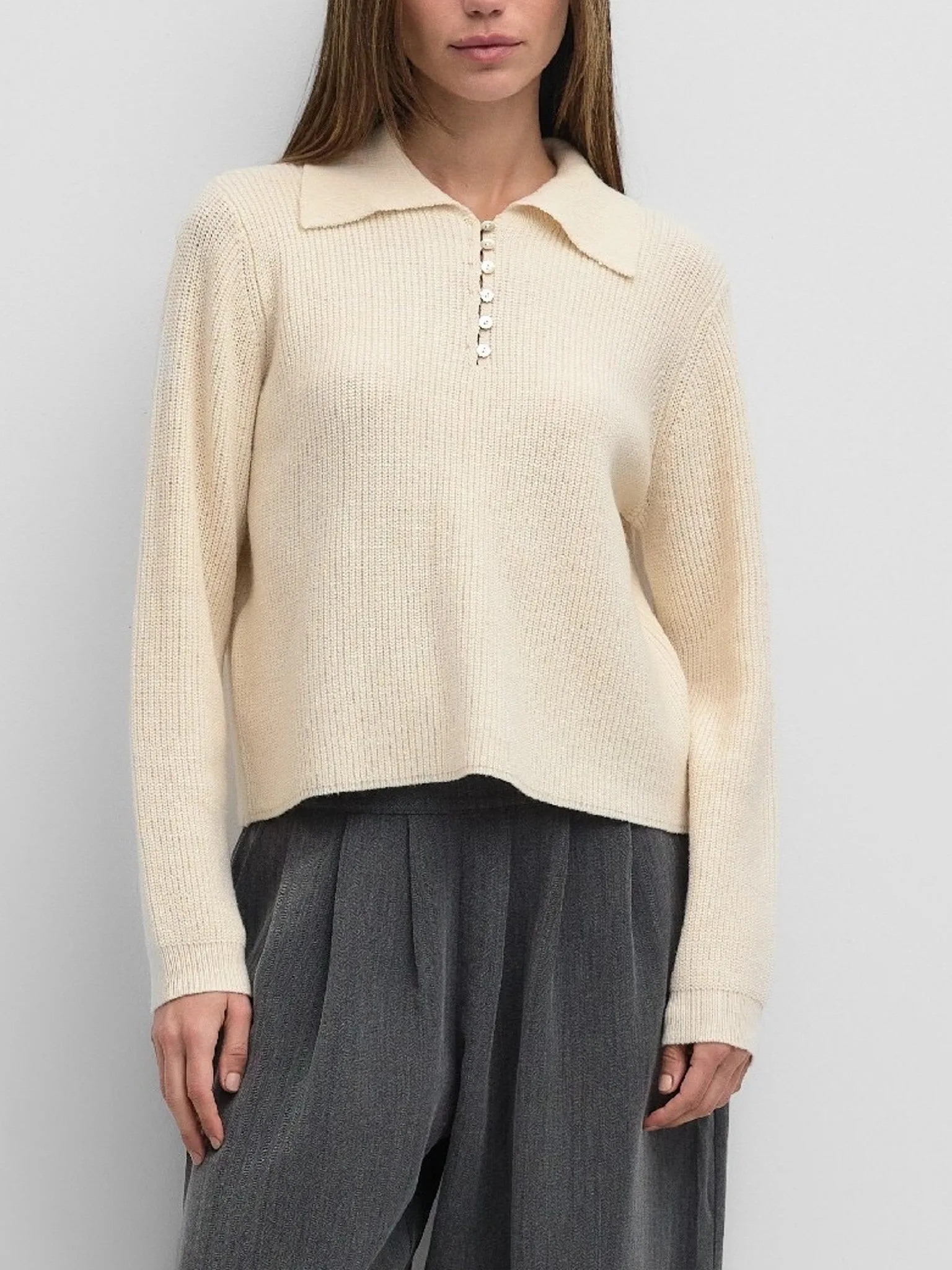 Michelle Button Sweater Ivory Fall Layers