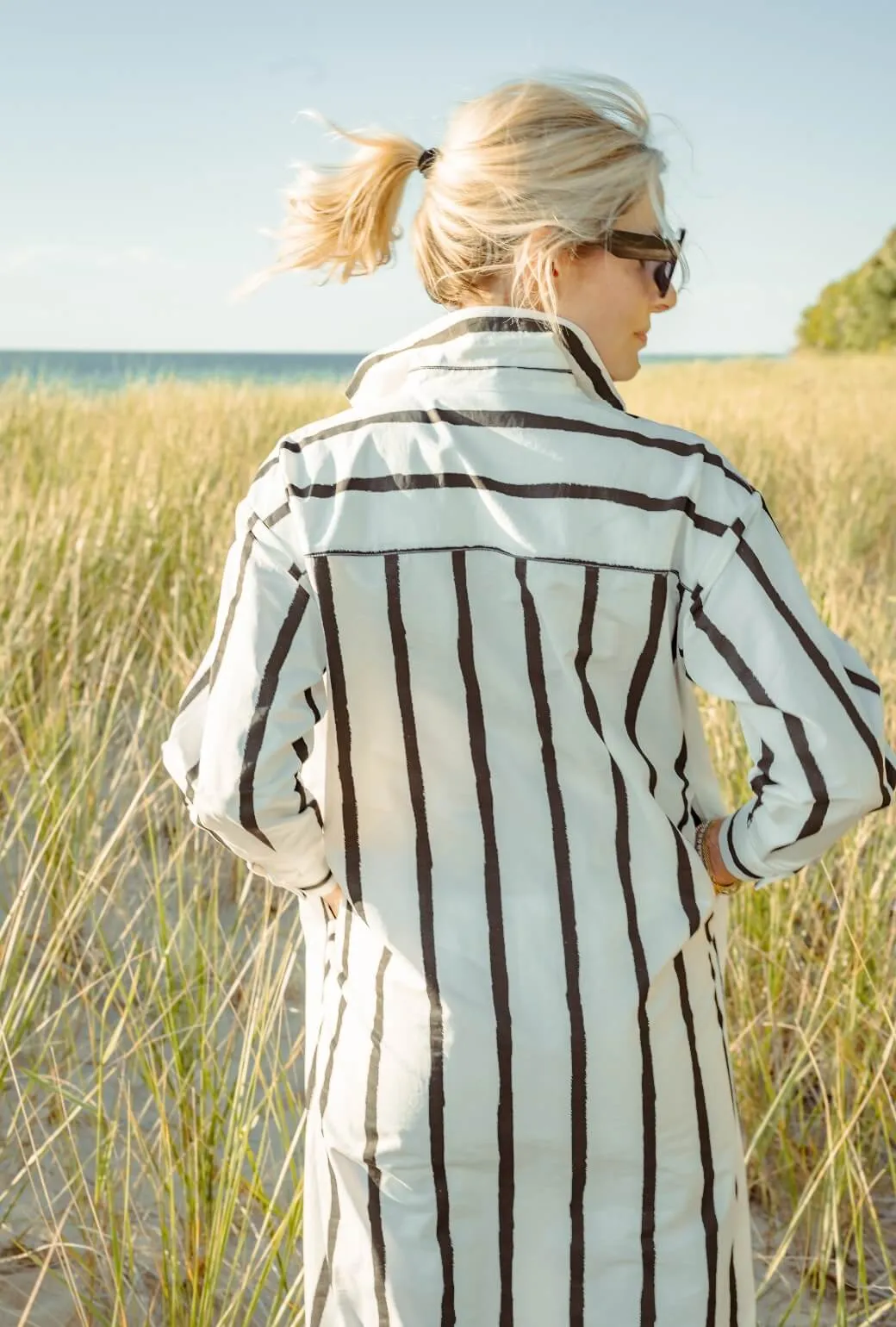 Midi Boyfriend Shirtdress - Black and White Painter Stripe feel good